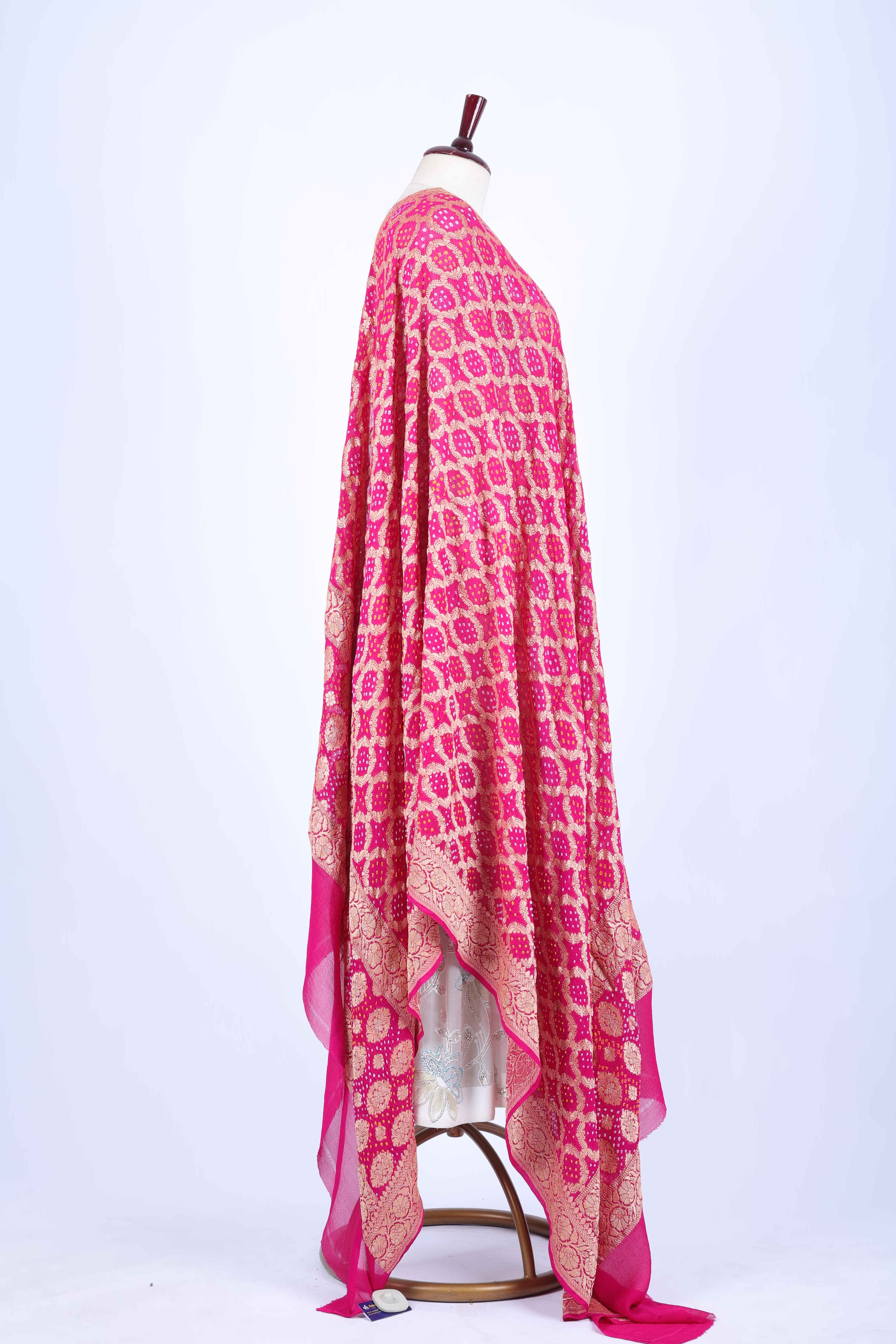 Magenta and Beige Banarasi Dupatta