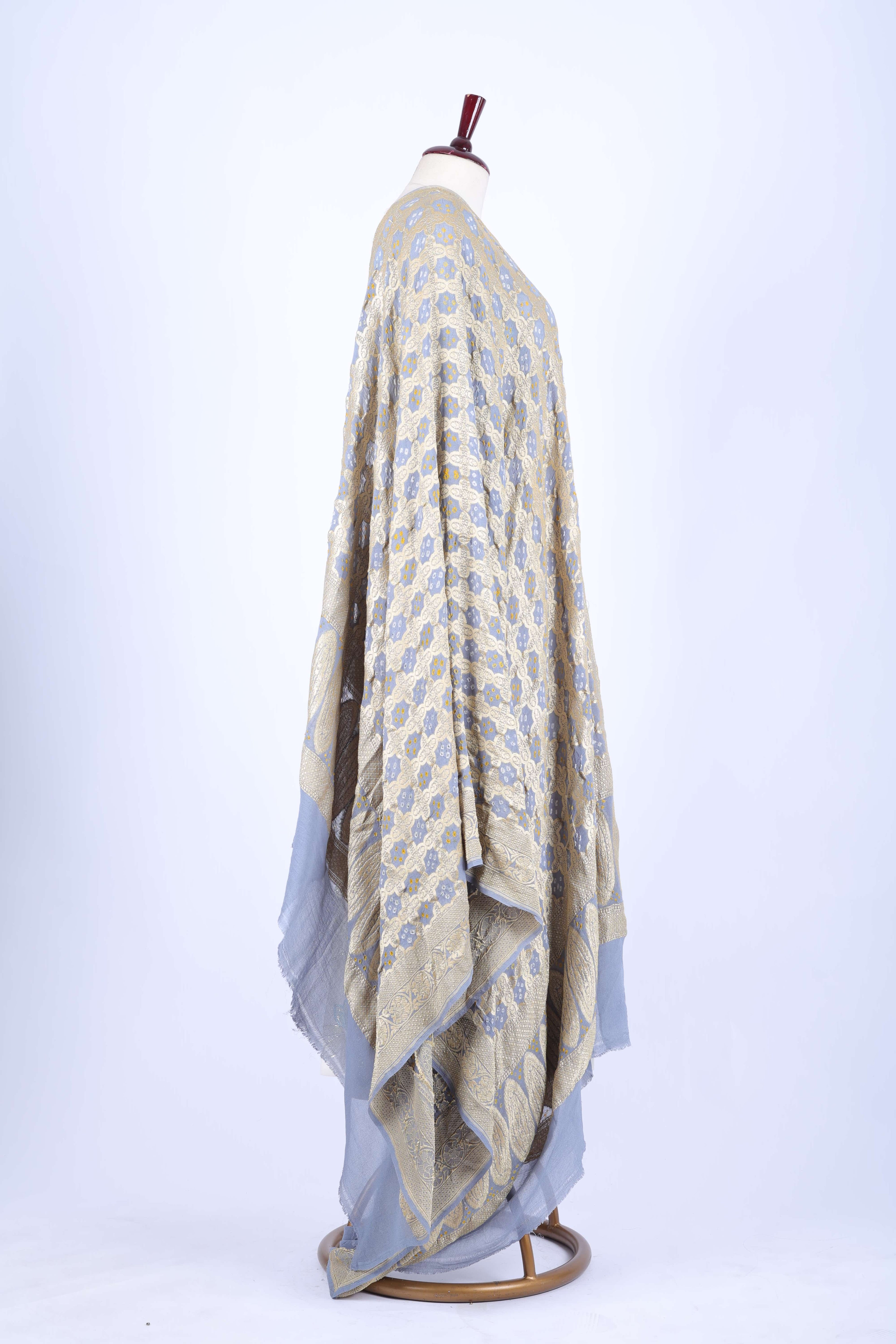 Beige and Blue Embroidered Dupatta