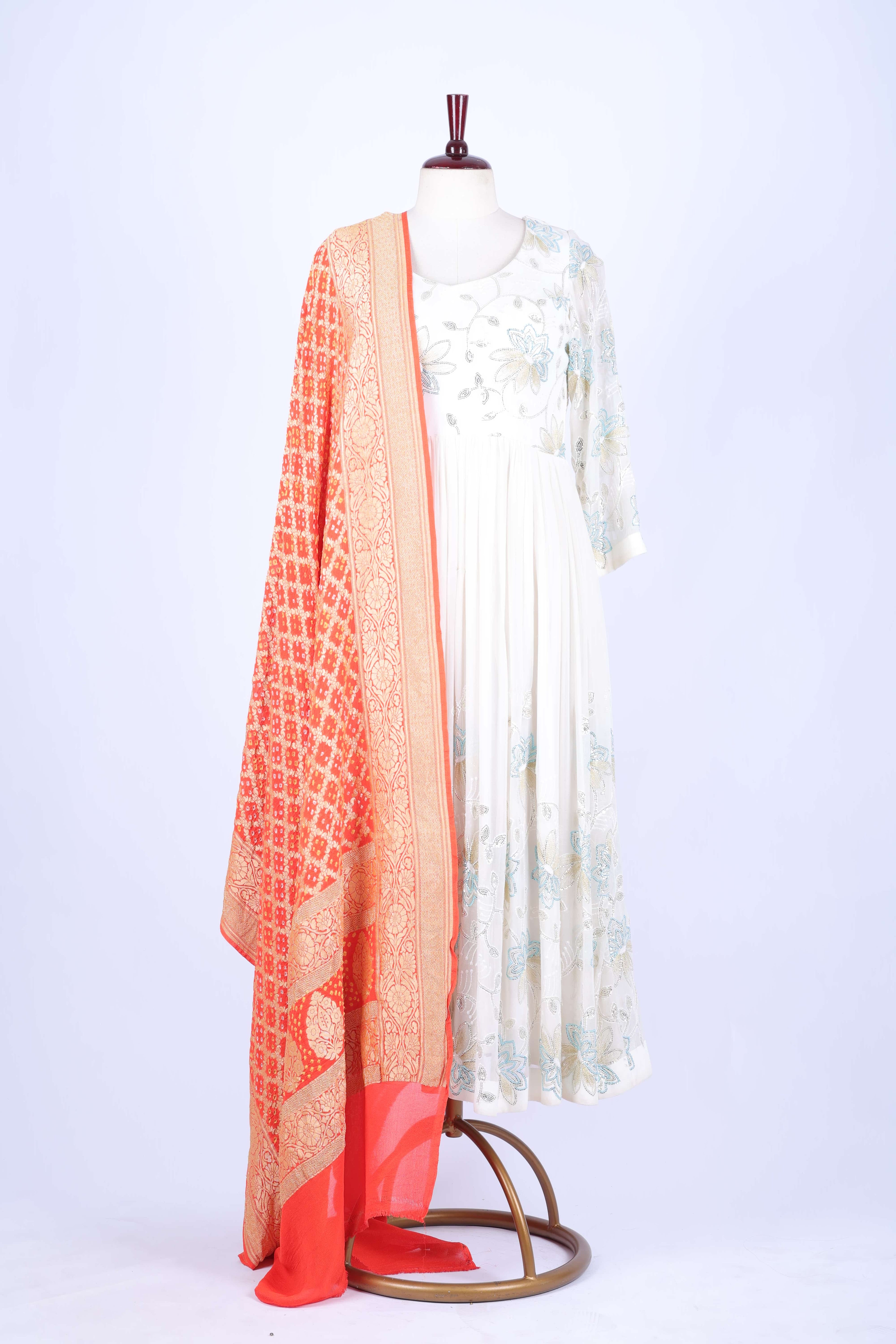 Coral and Gold Banarasi Dupatta