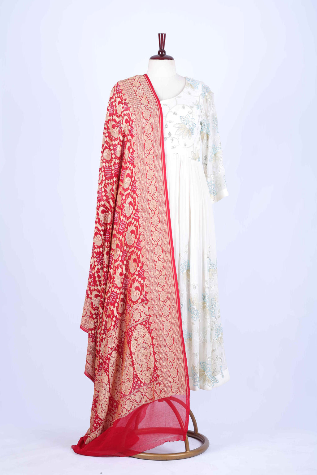 Red and Gold Embroidered Dupatta