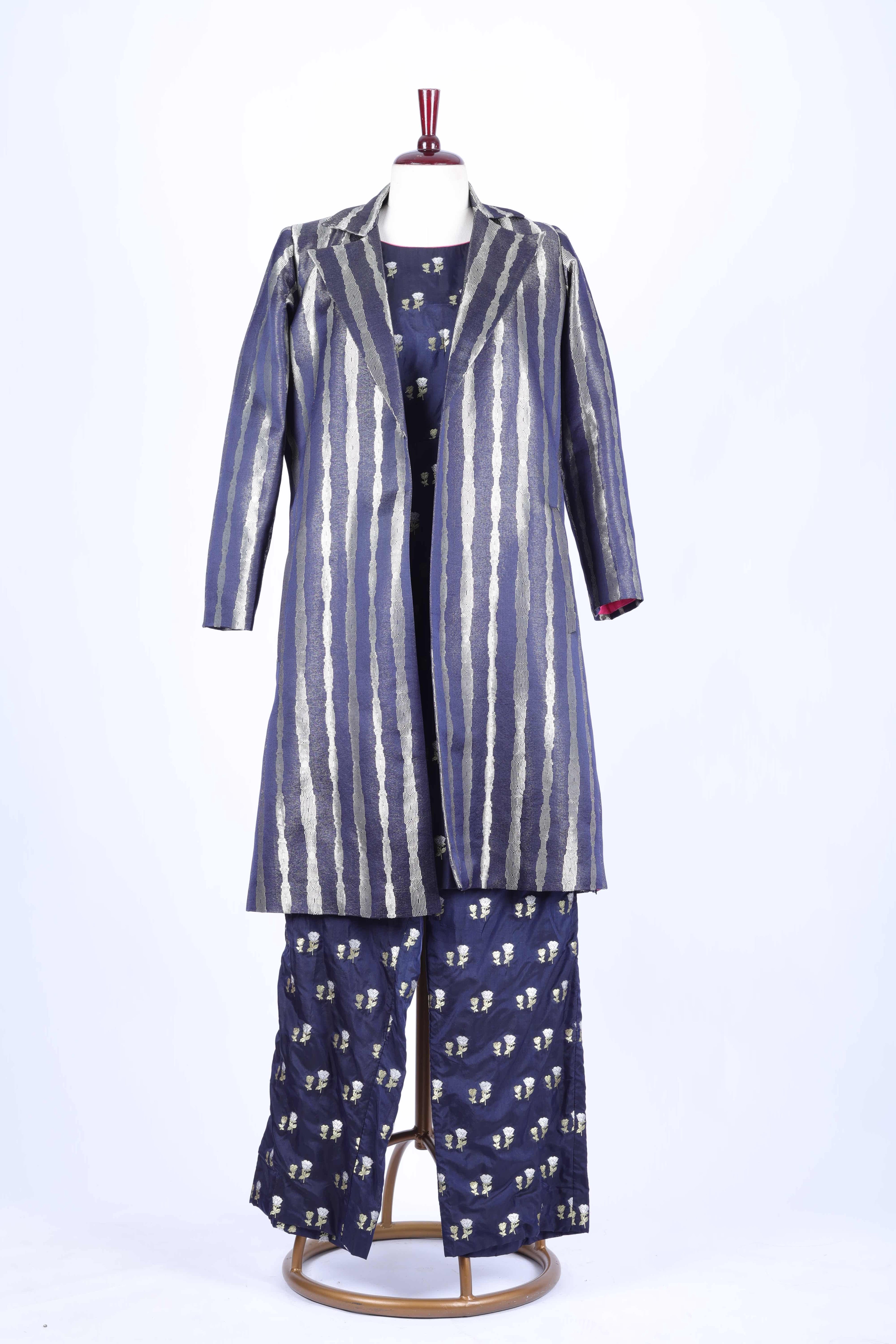 Indigo Printed Jacket Set