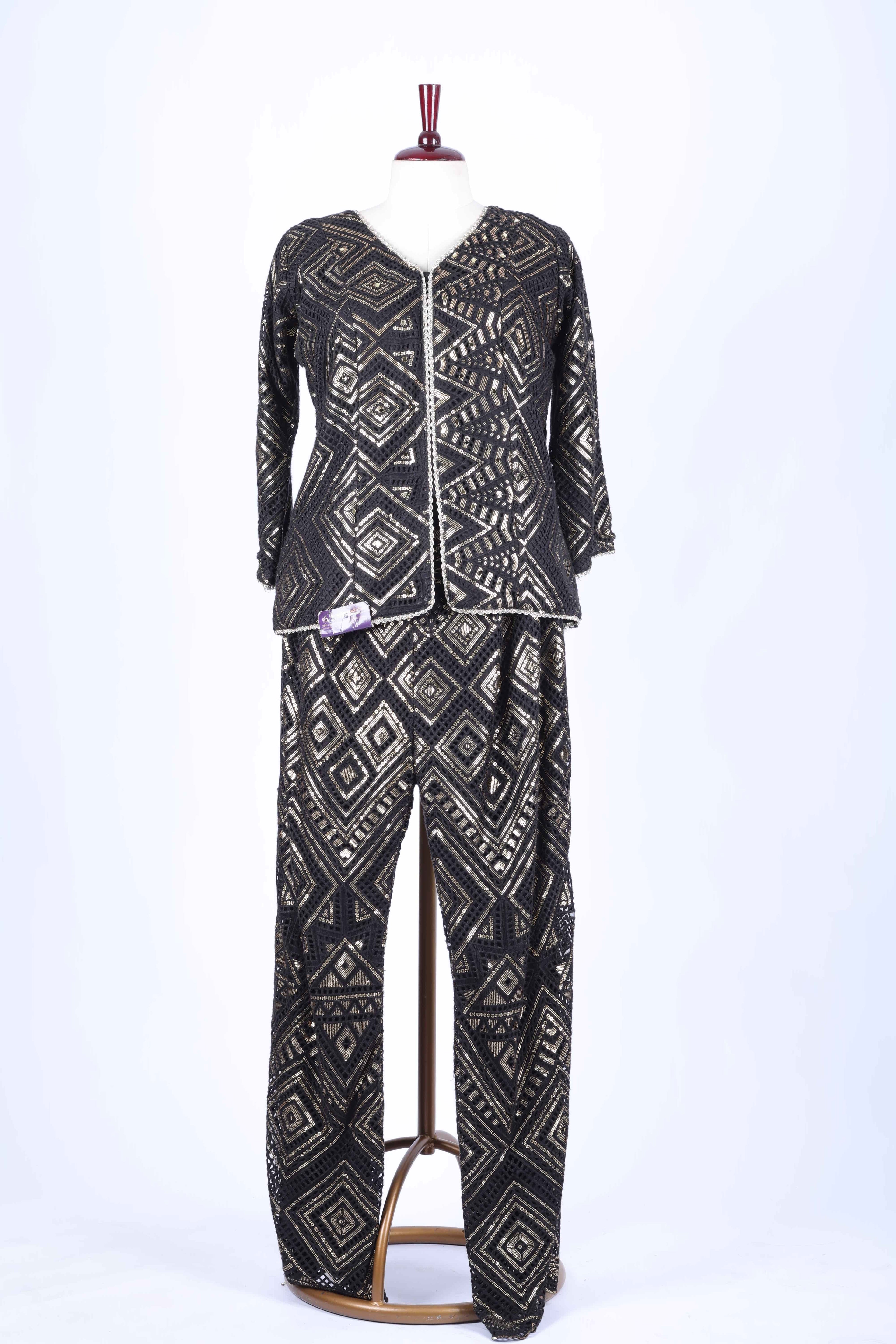 Black Geometric Jacket Set