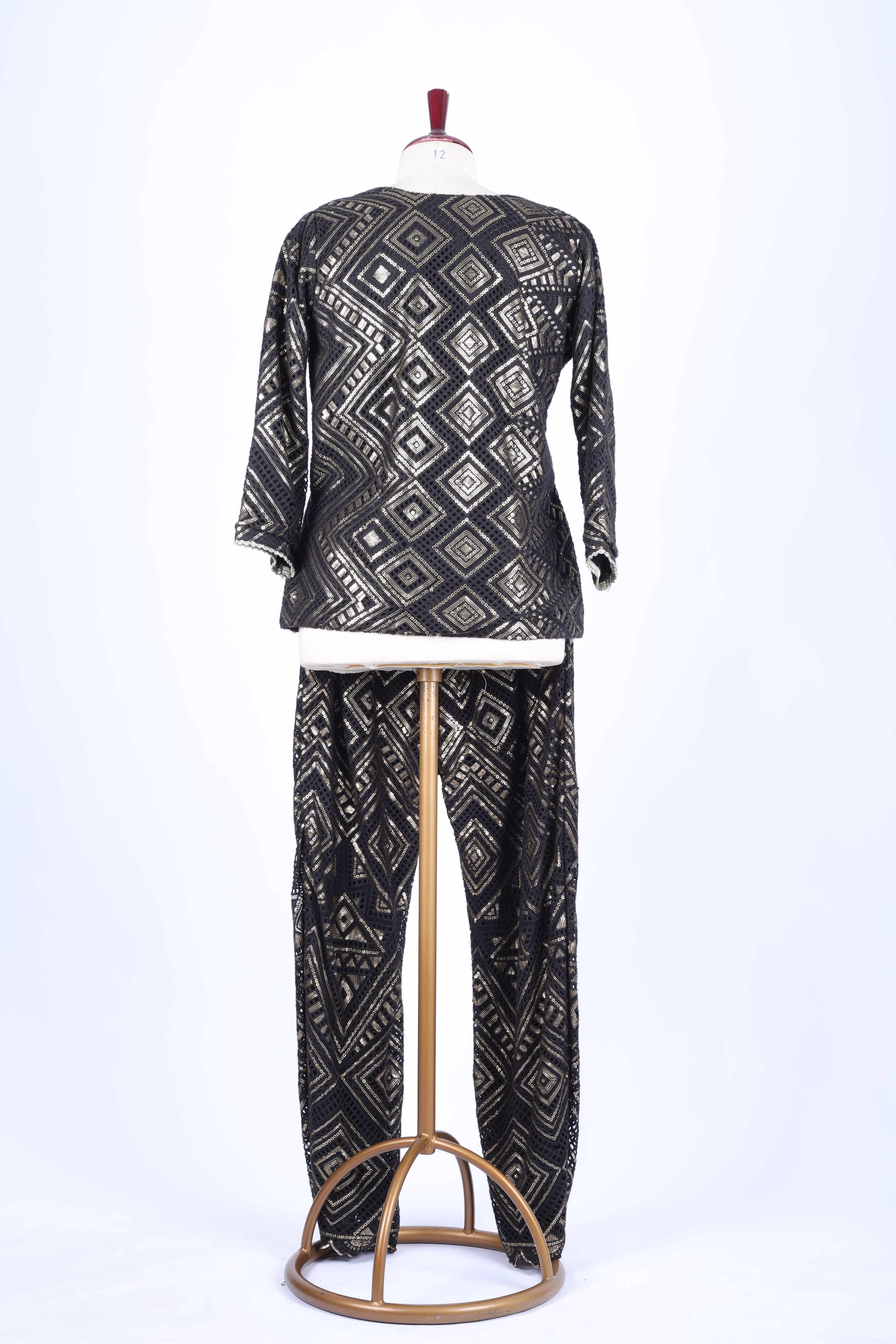 Black Geometric Jacket Set