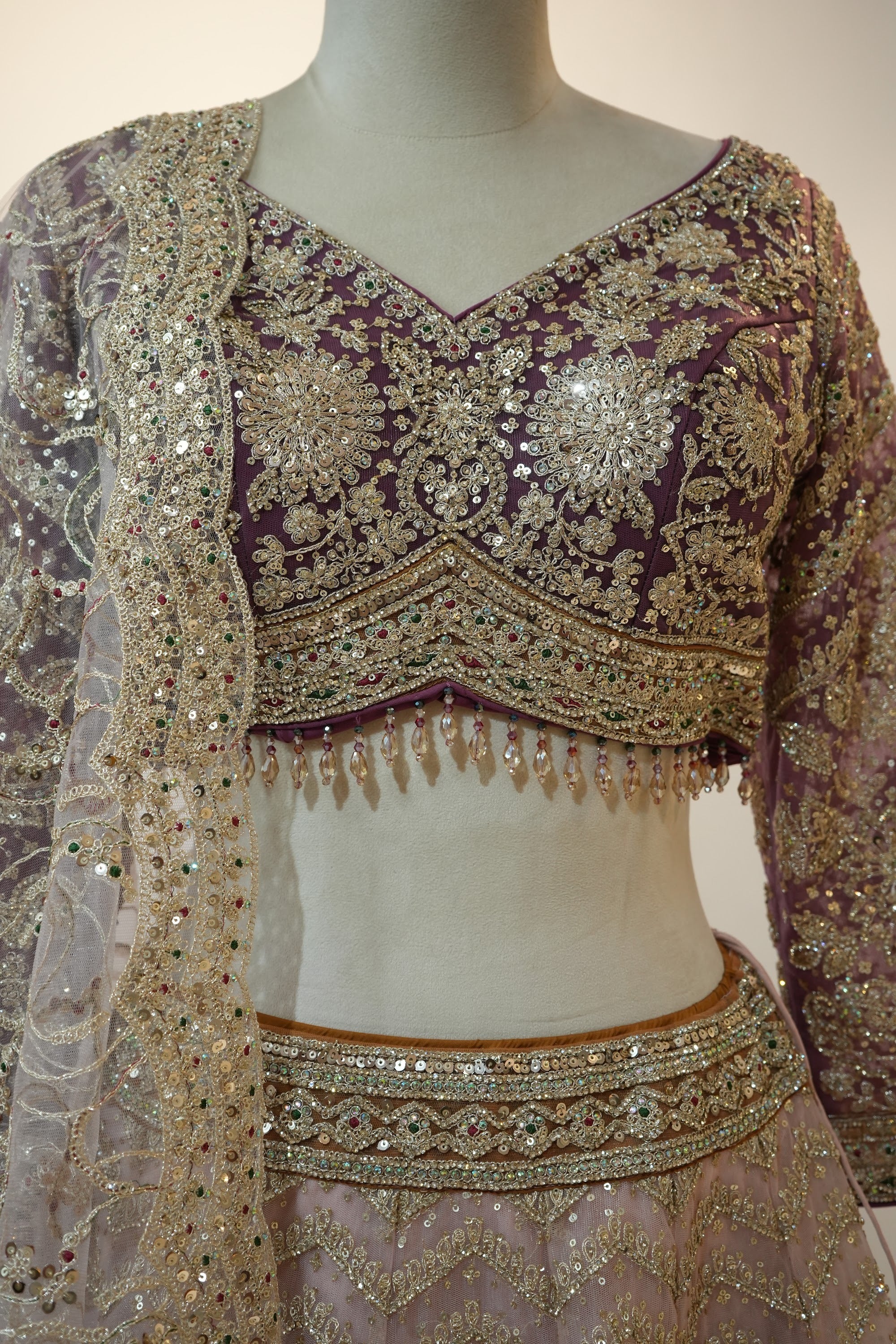 Mauve Gold Multi-Panel Bridal Lehenga Set