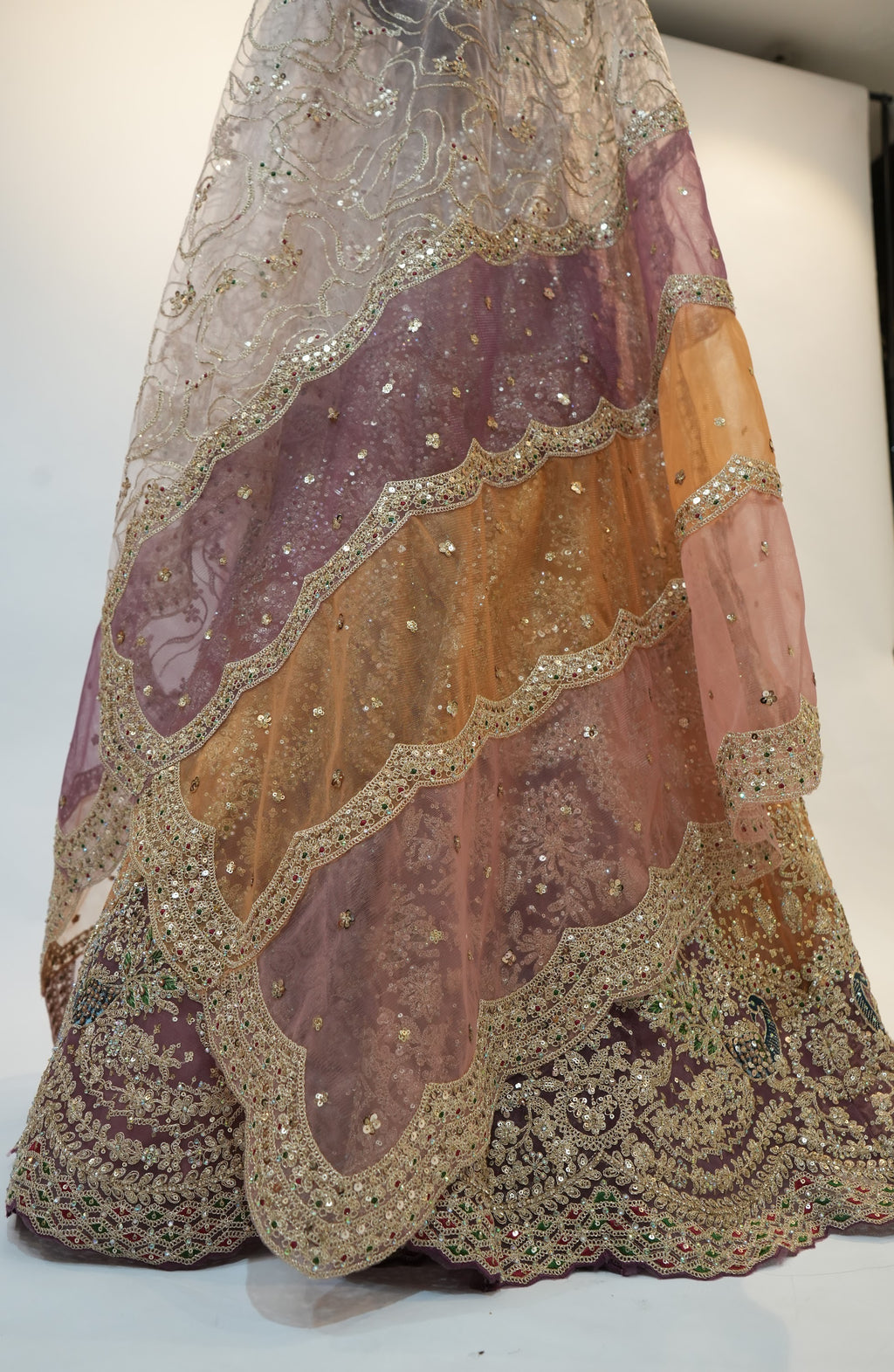 Mauve Gold Multi-Panel Bridal Lehenga Set