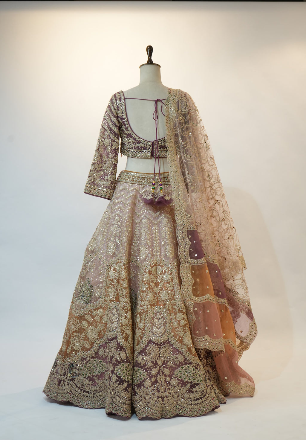 Mauve Gold Multi-Panel Bridal Lehenga Set