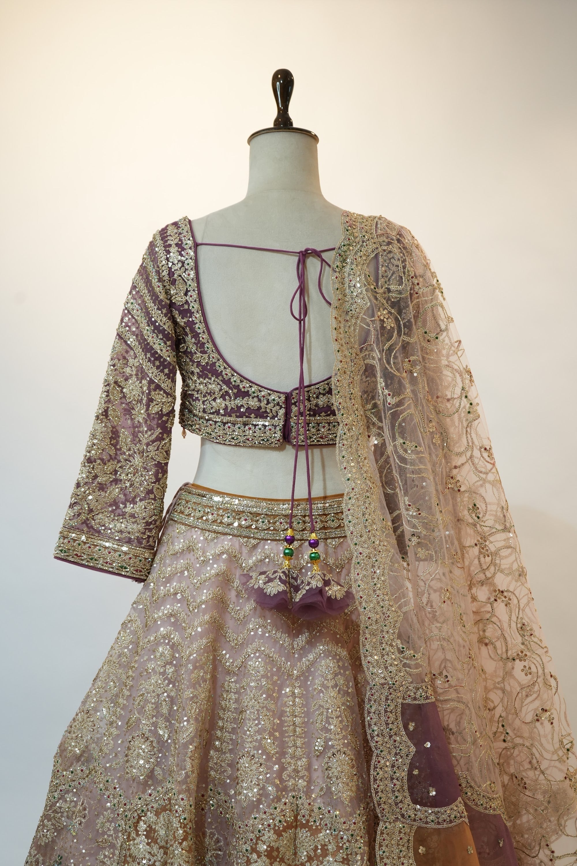 Mauve Gold Multi-Panel Bridal Lehenga Set