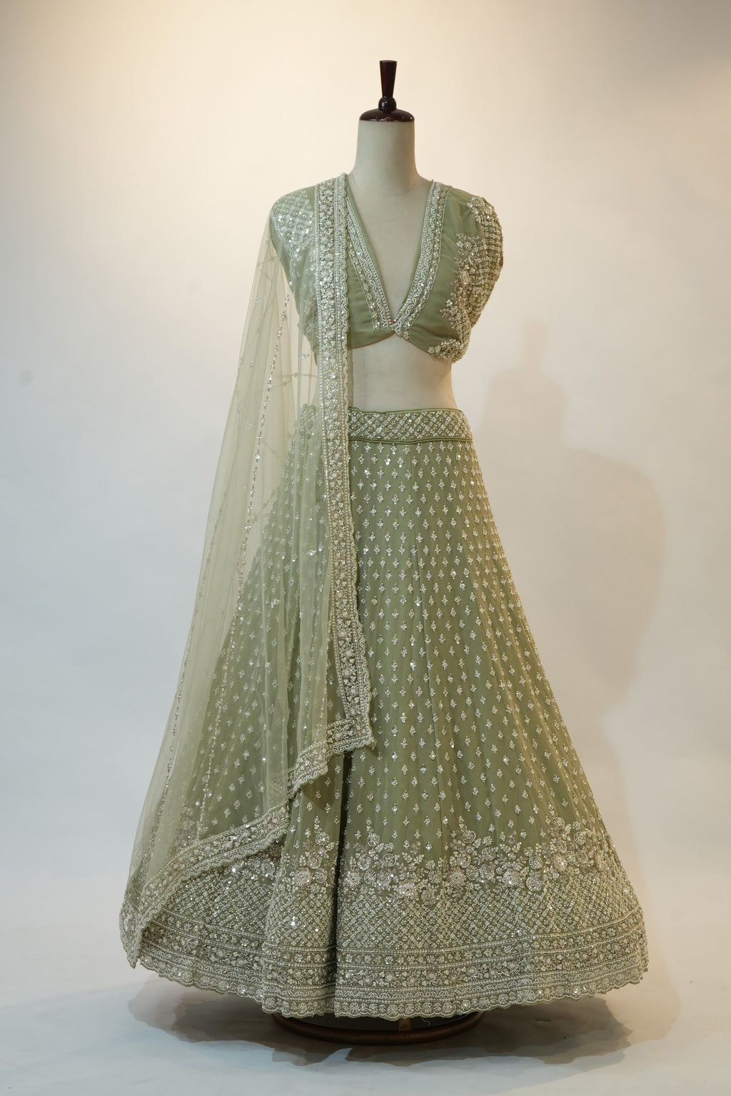 Sage Green Chikankari Embroidered Lehenga Set