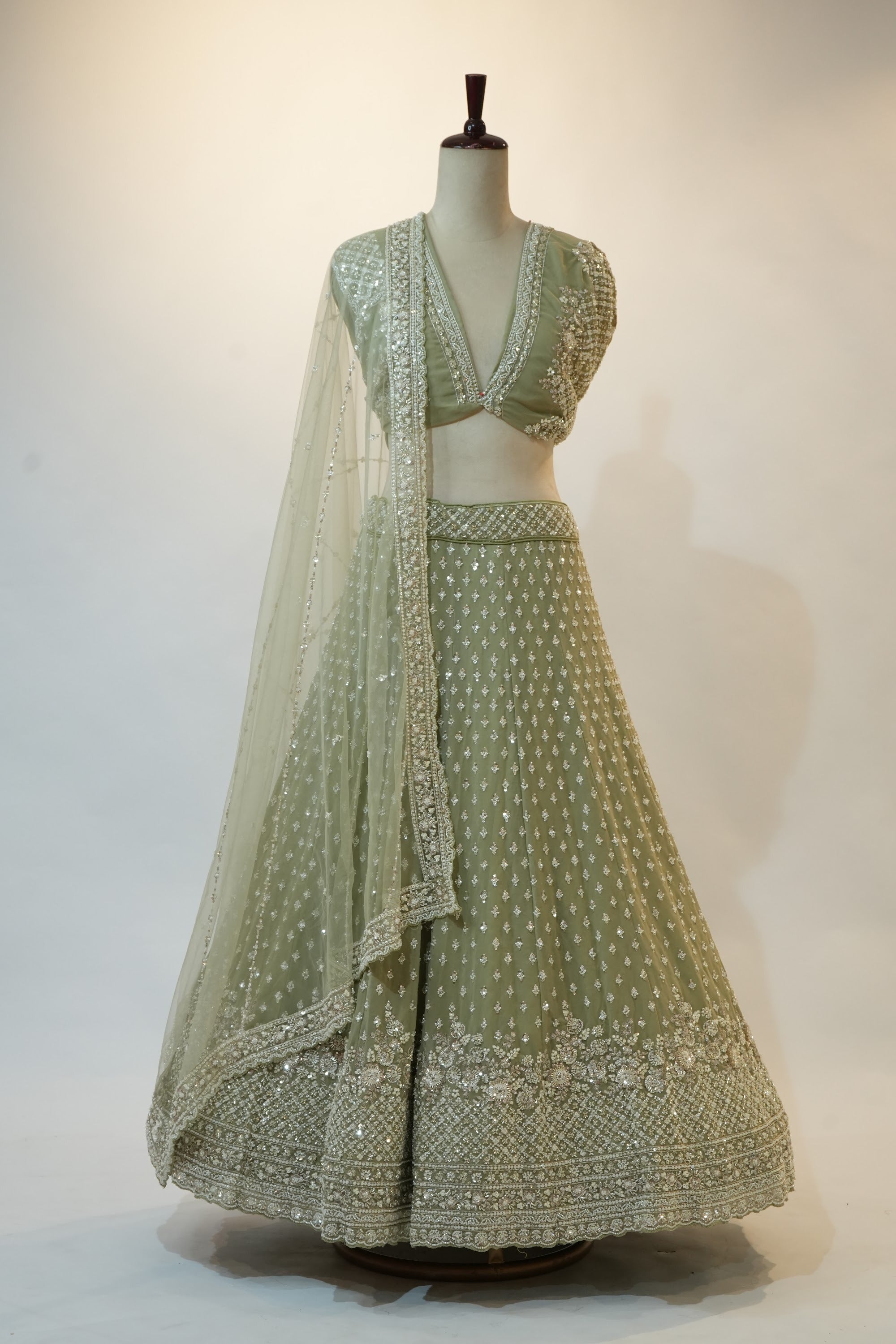 Sage Green Chikankari Embroidered Lehenga Set