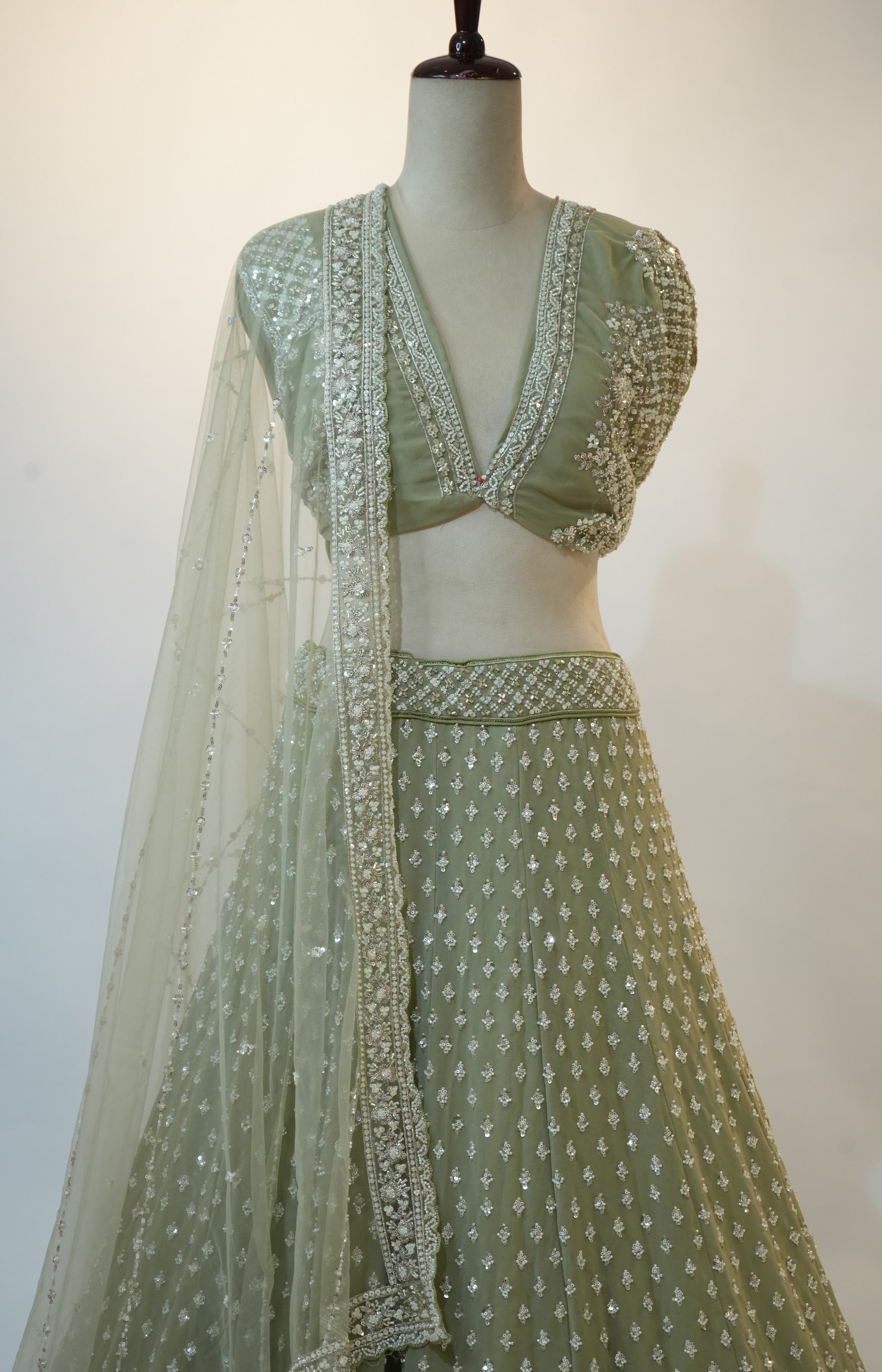 Sage Green Chikankari Embroidered Lehenga Set