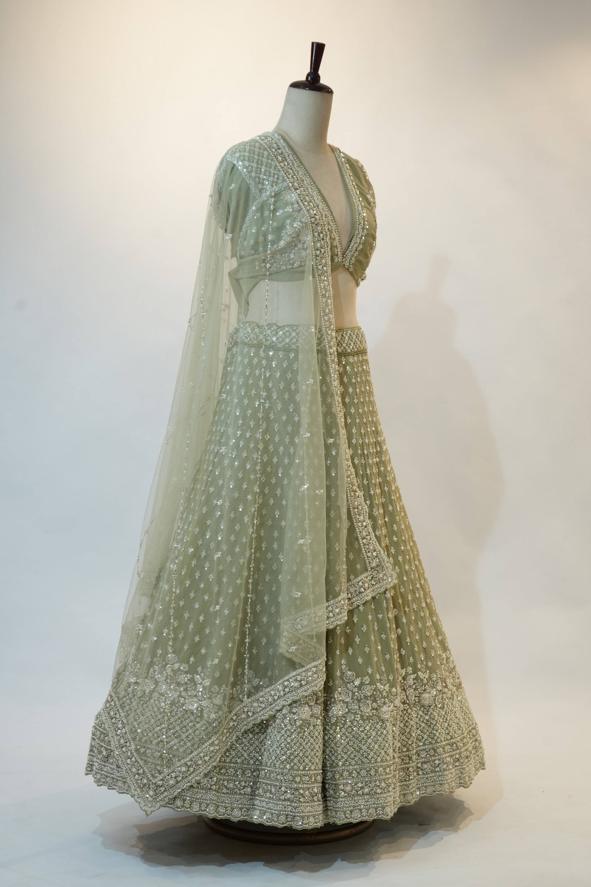 Sage Green Chikankari Embroidered Lehenga Set