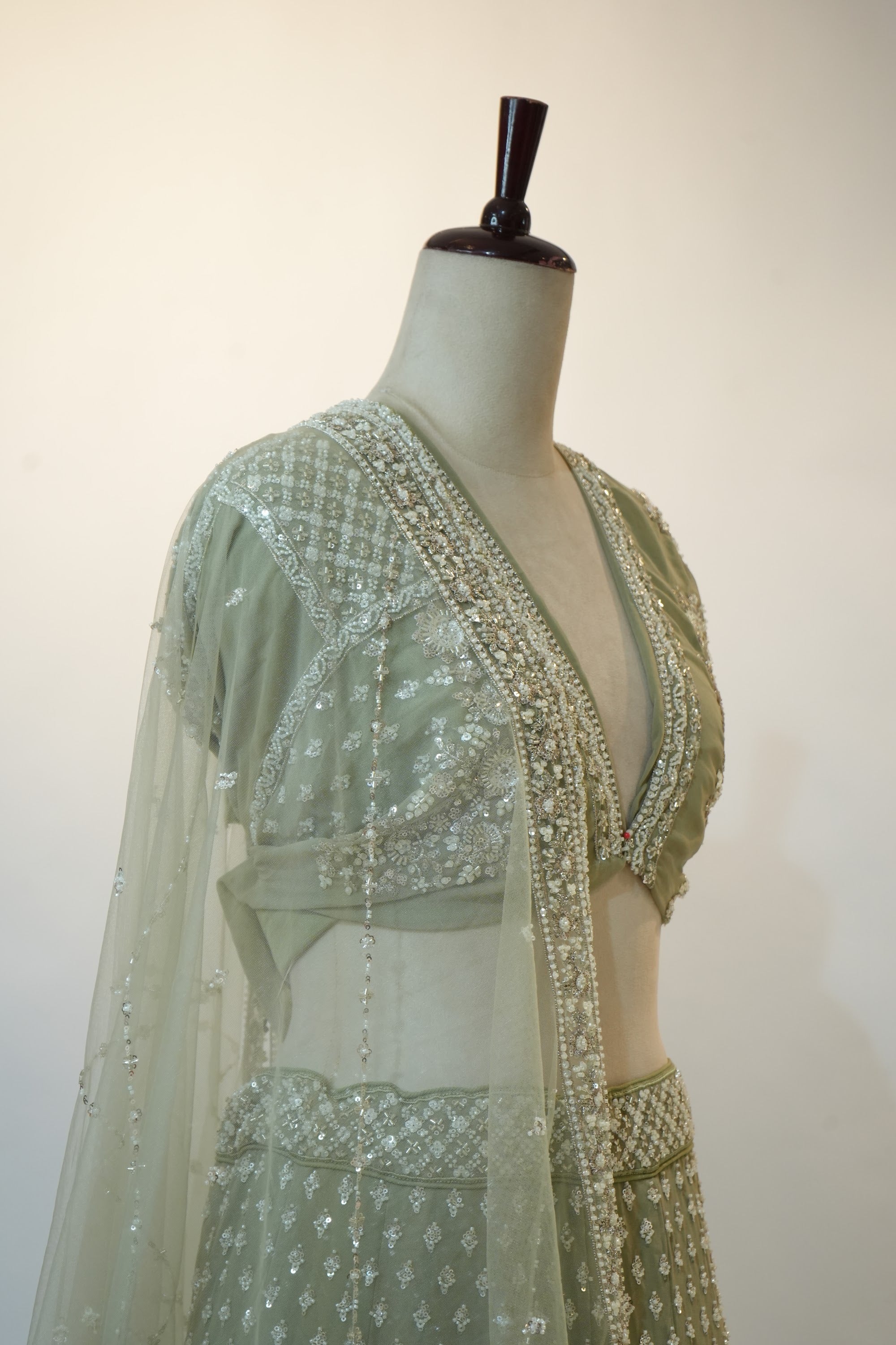 Sage Green Chikankari Embroidered Lehenga Set