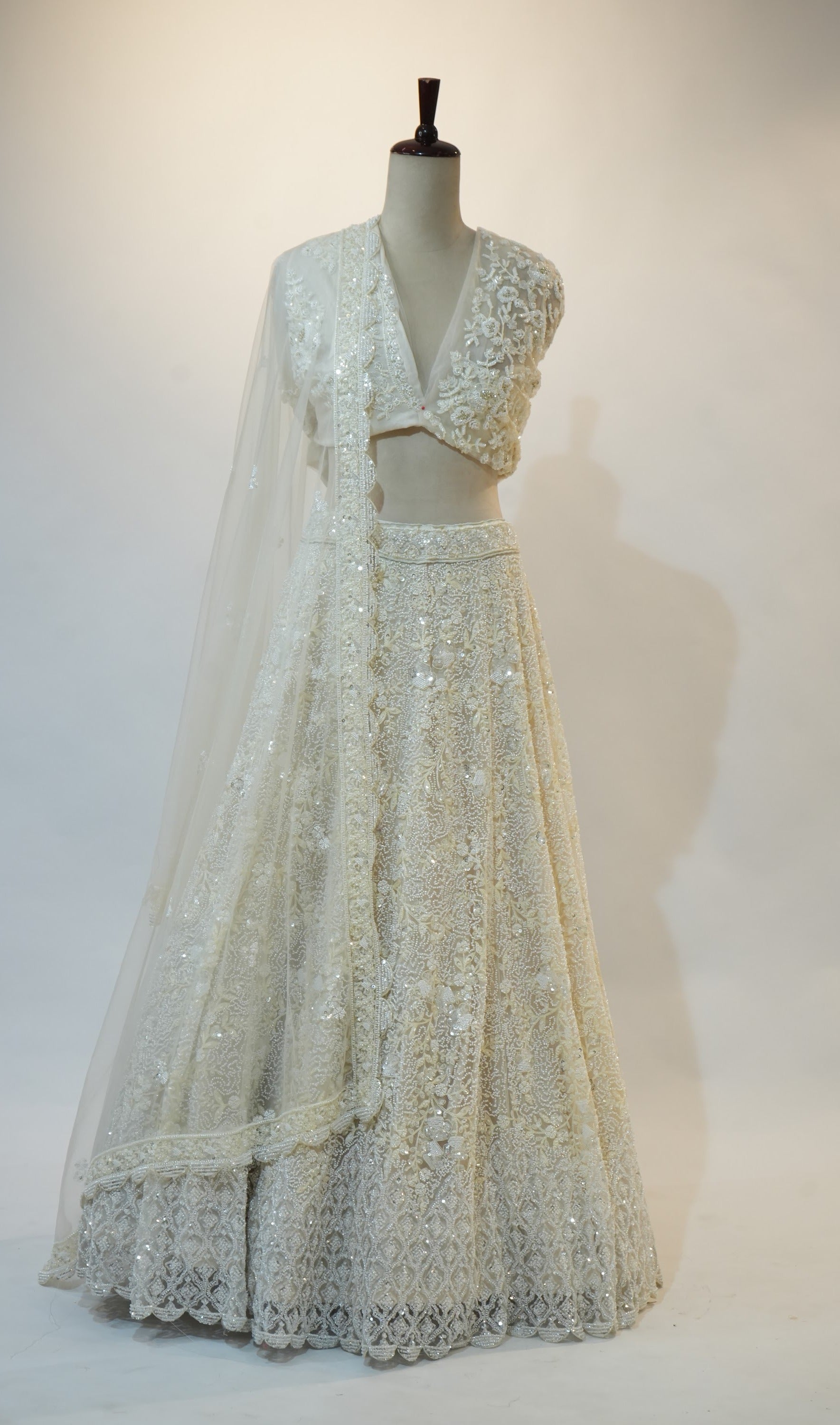 Ivory All-Over Embroidered Bridal Lehenga Set