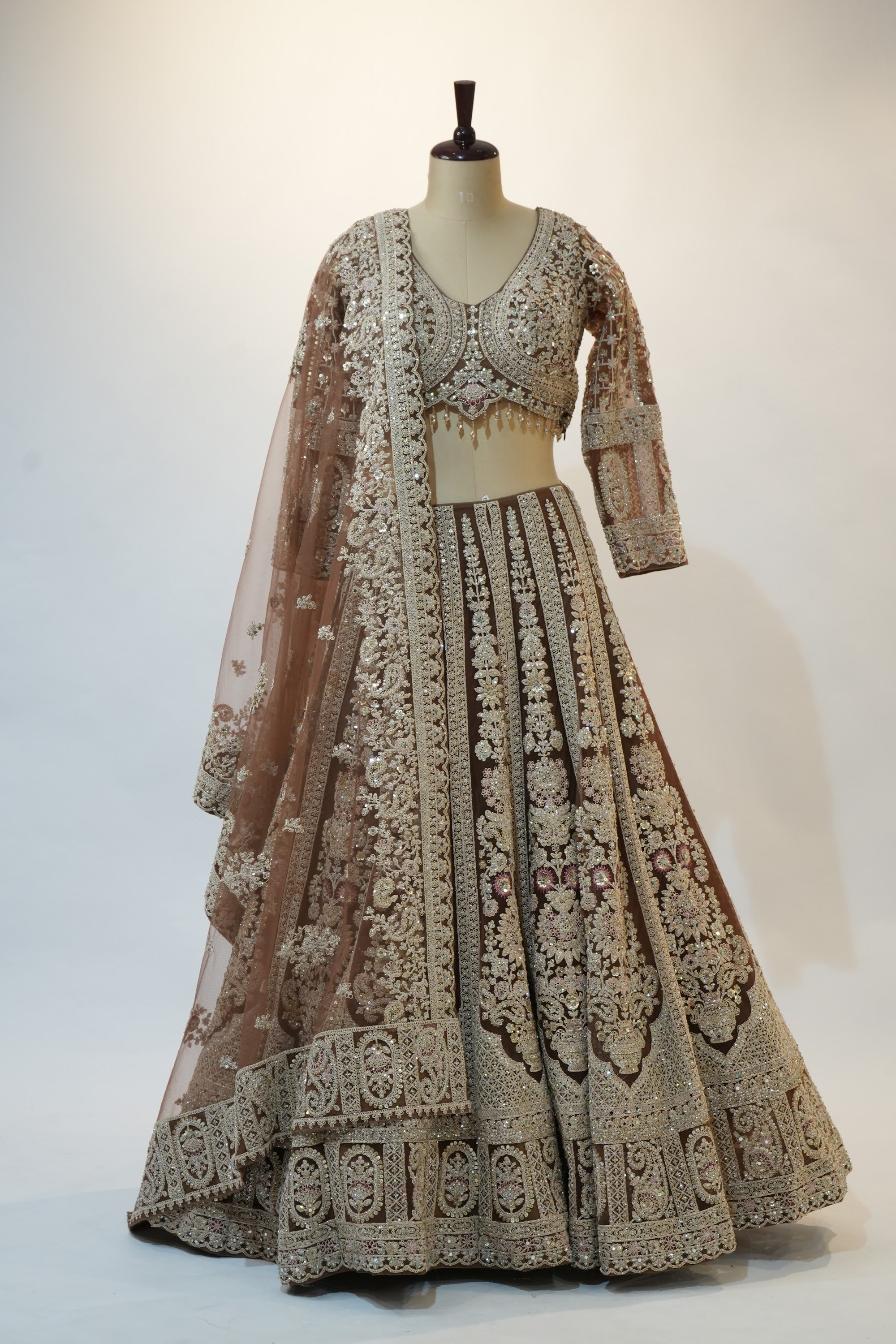 Champagne Gold Heavy Embroidered Bridal Lehenga Set