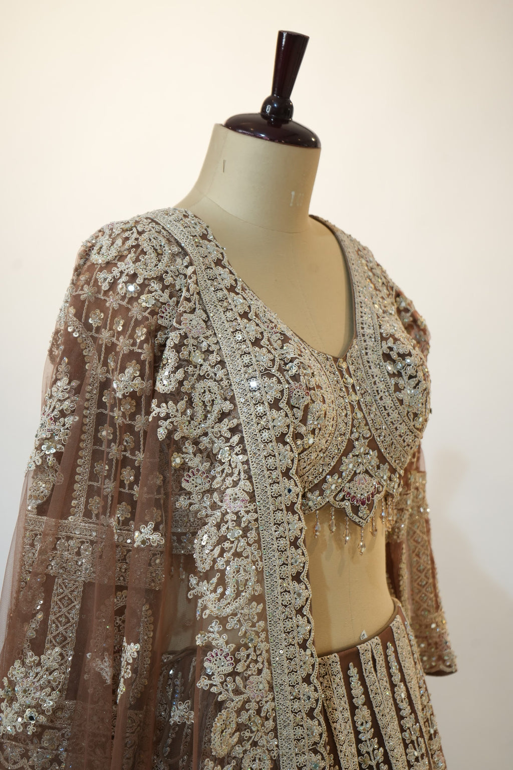 Champagne Gold Heavy Embroidered Bridal Lehenga Set