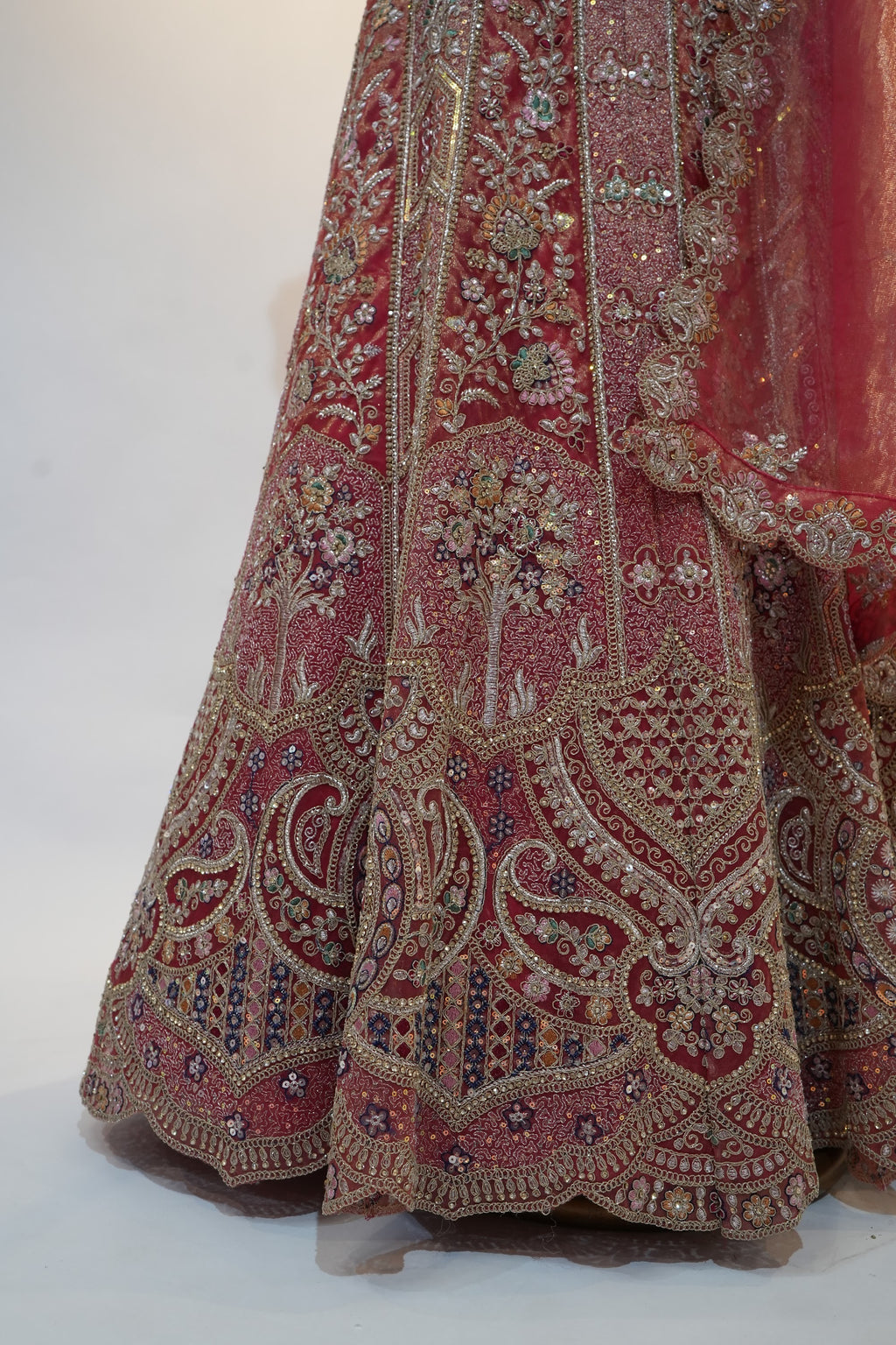 Coral Red Embroidered Bridal Lehenga Set