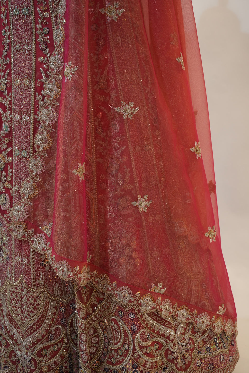 Coral Red Embroidered Bridal Lehenga Set