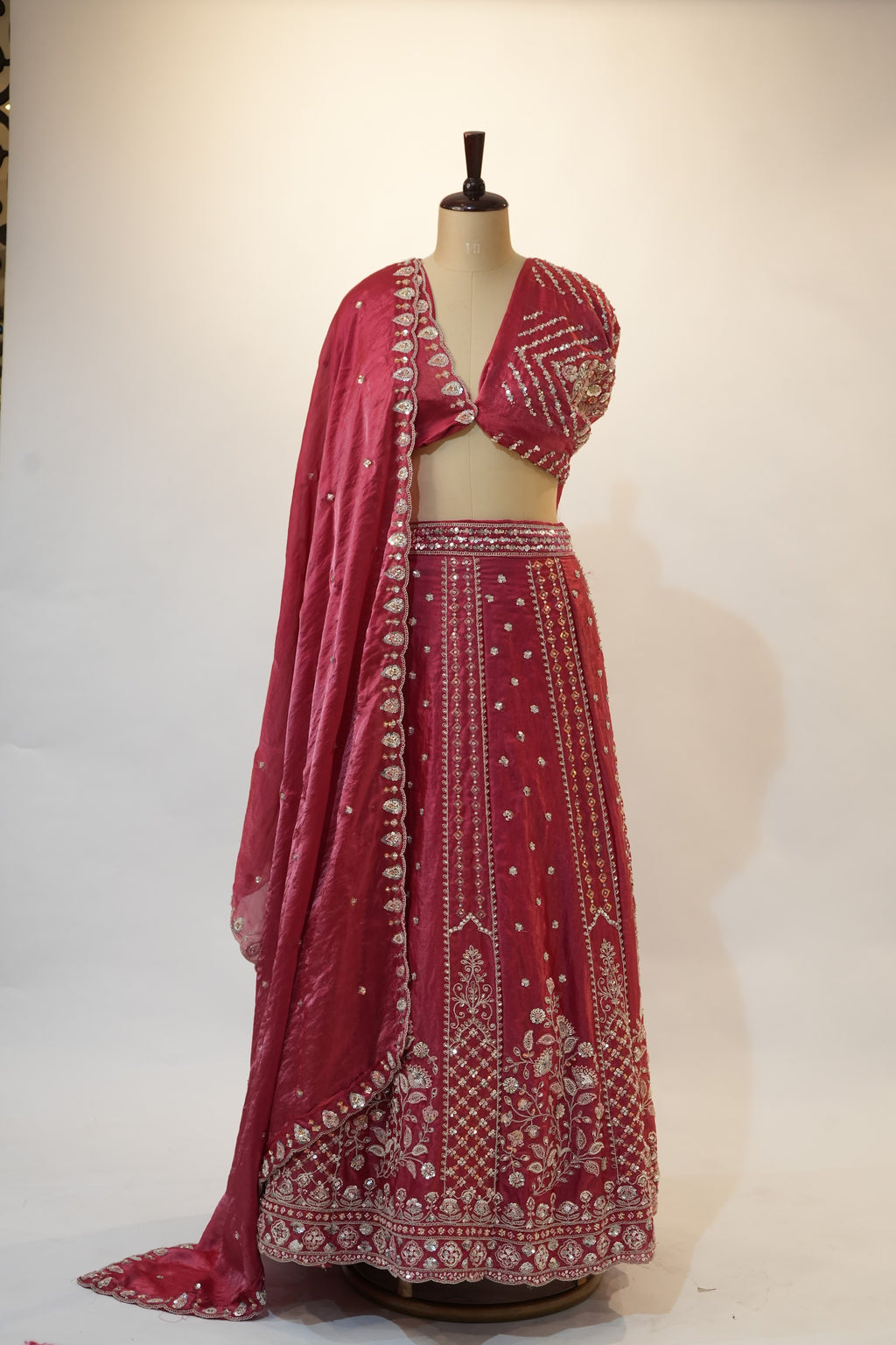 Raspberry Pink Embroidered Bridal Lehenga Set