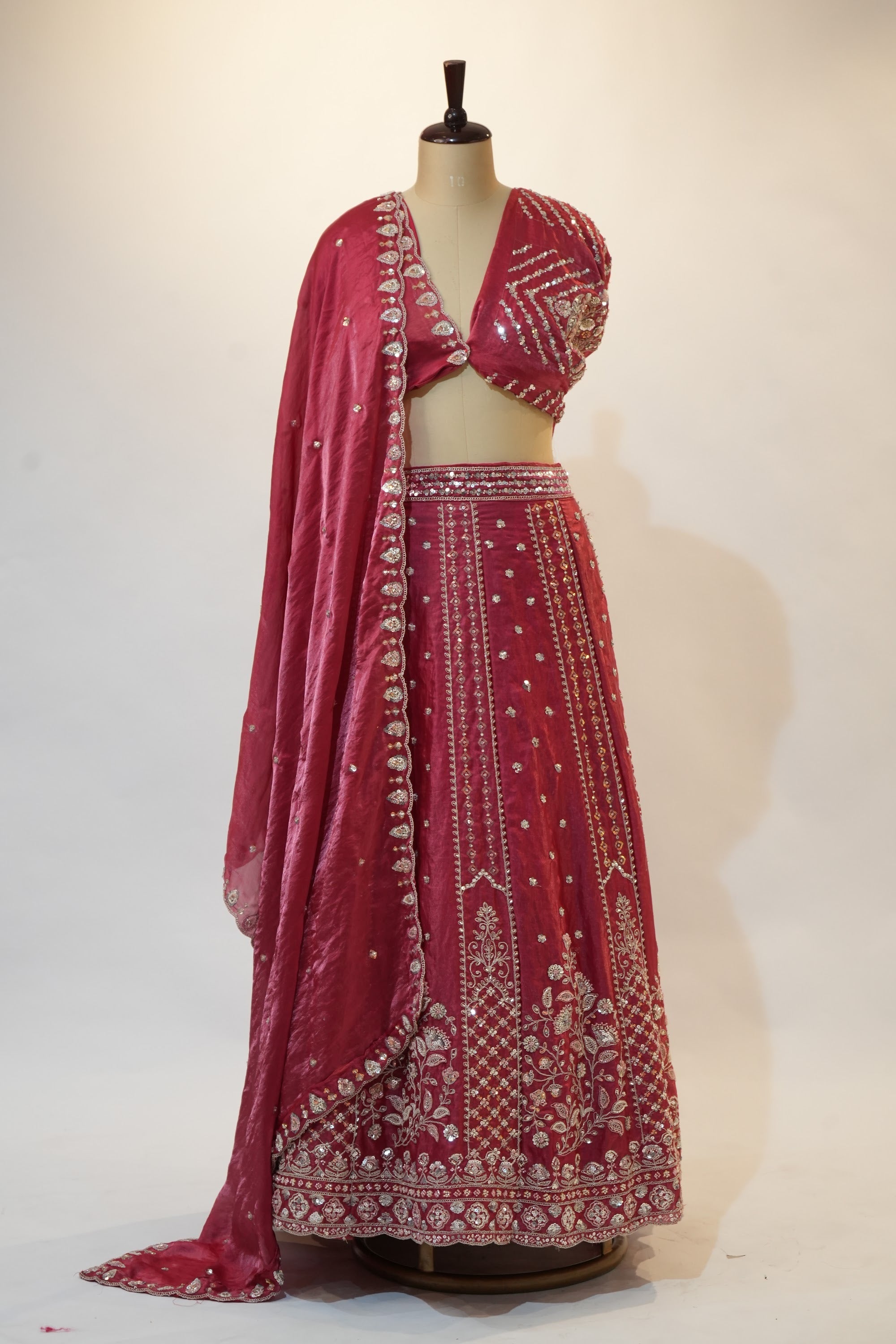 Raspberry Pink Embroidered Bridal Lehenga Set