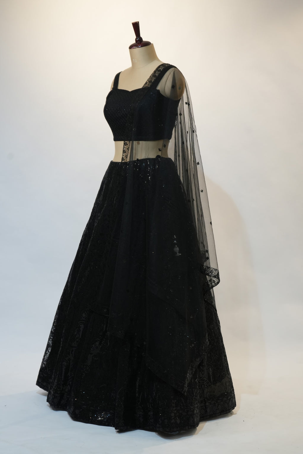 Black All-Over Sequin Lehenga Set