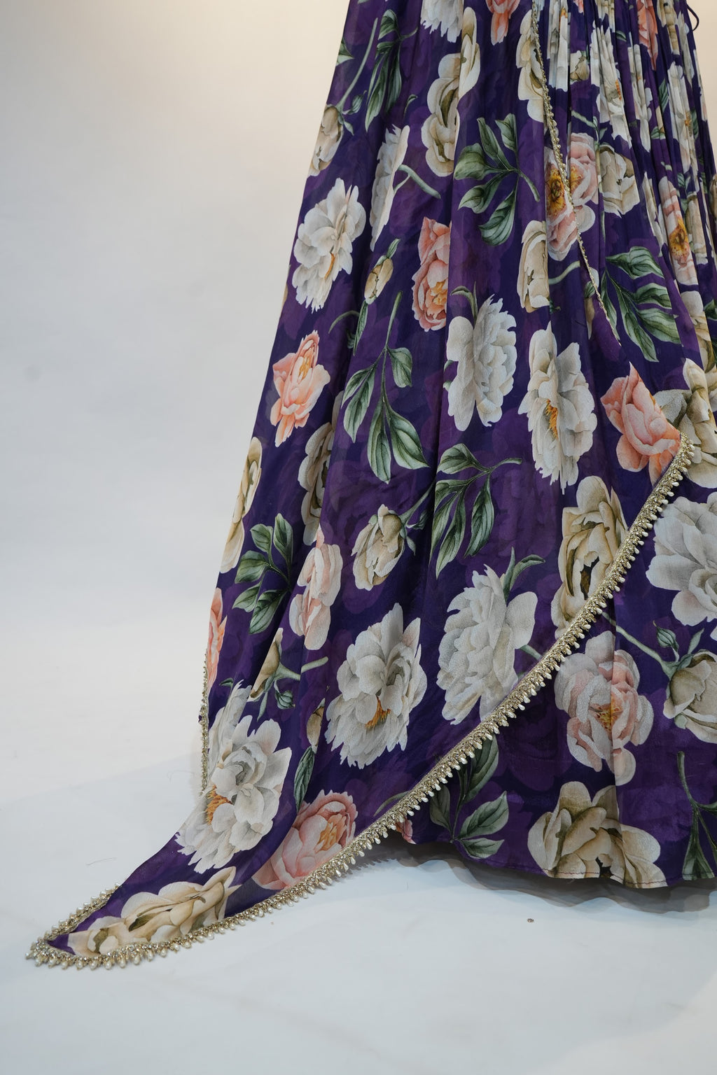 Purple Floral Print Embroidered Lehenga Set