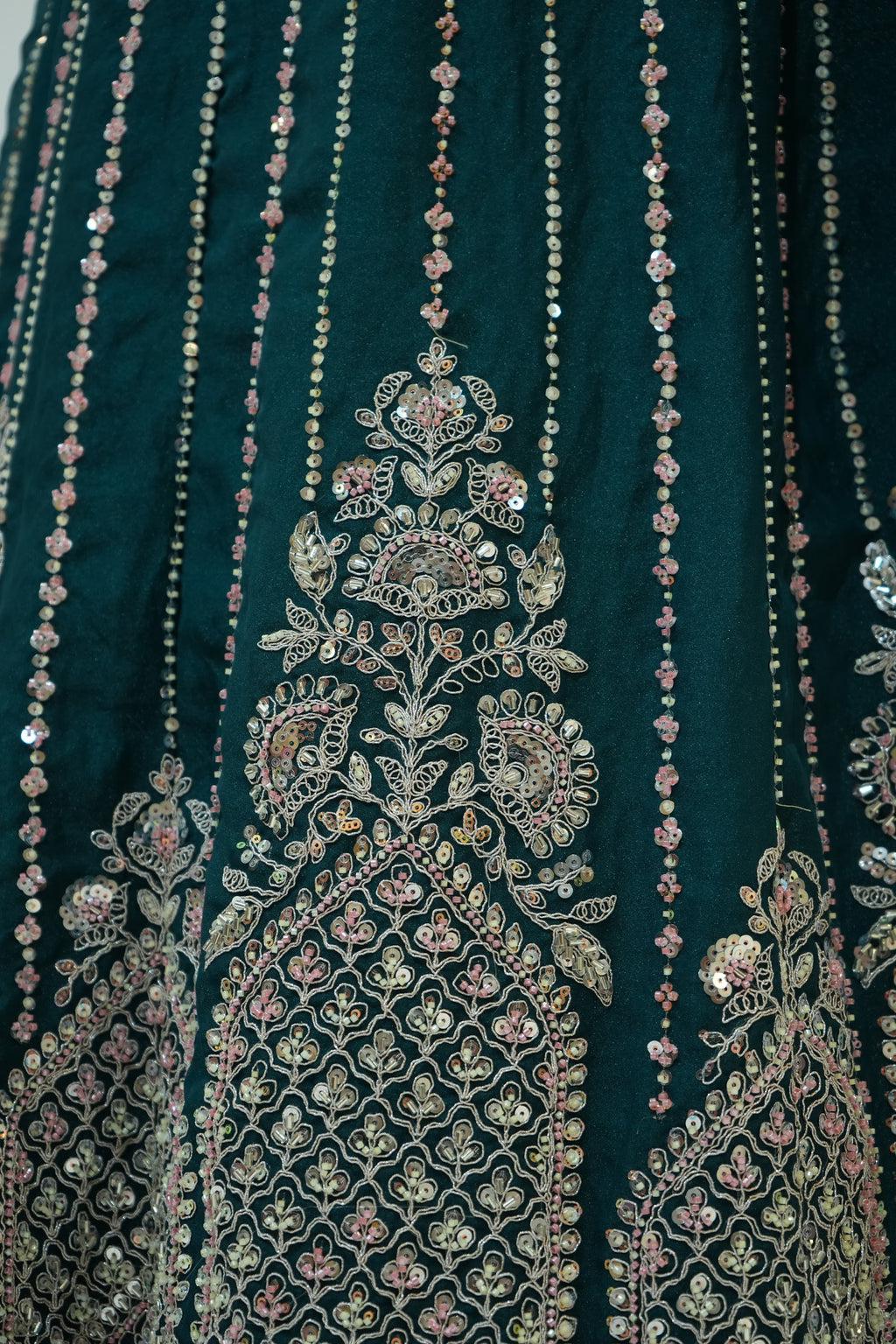 Teal Green Mirror Embroidered Lehenga Set