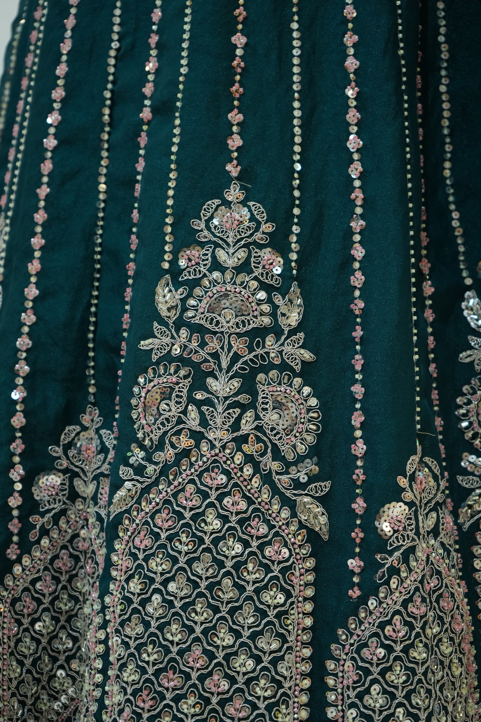 Teal Green Mirror Embroidered Lehenga Set