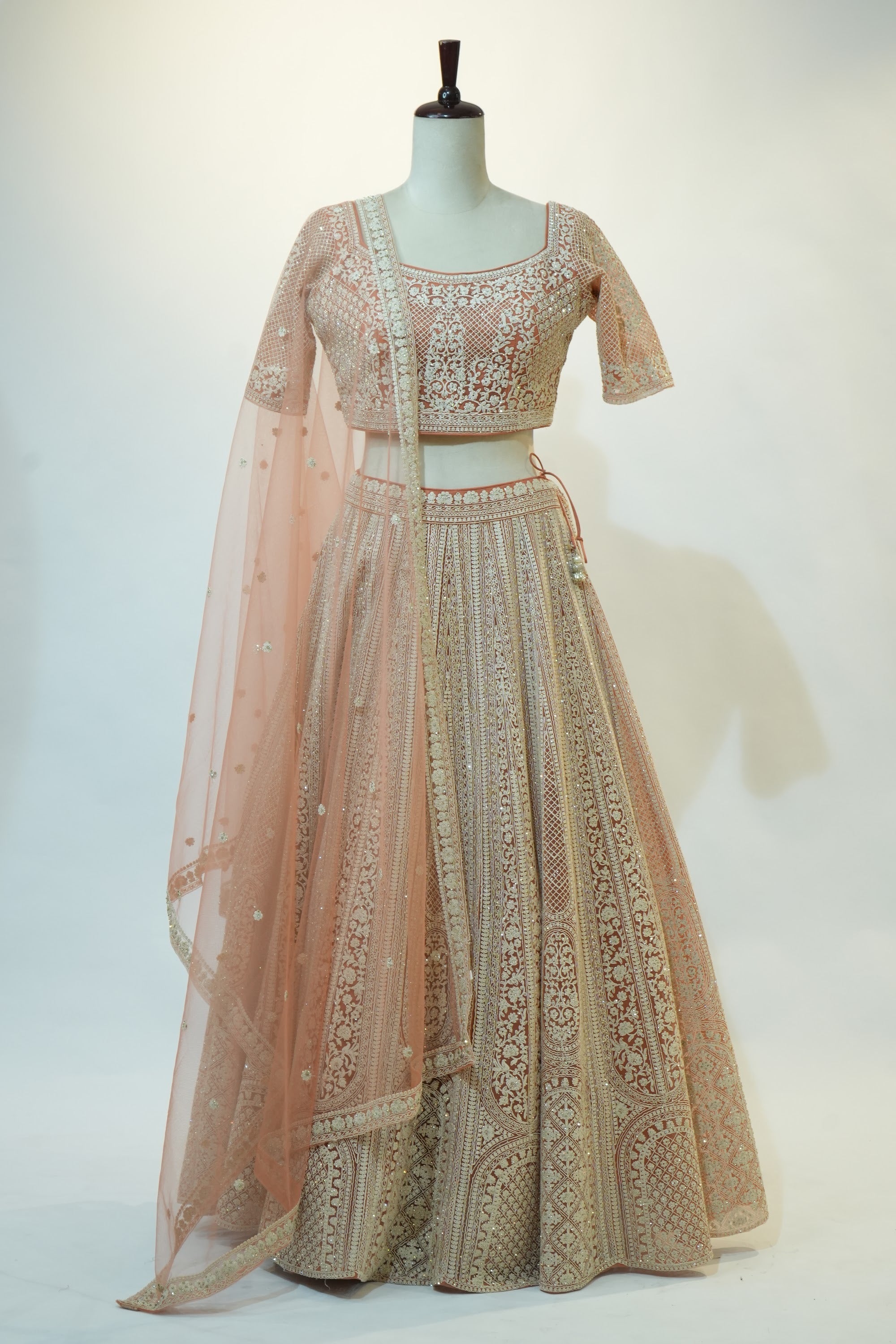 Peach Lucknowi Embroidered Lehenga Set