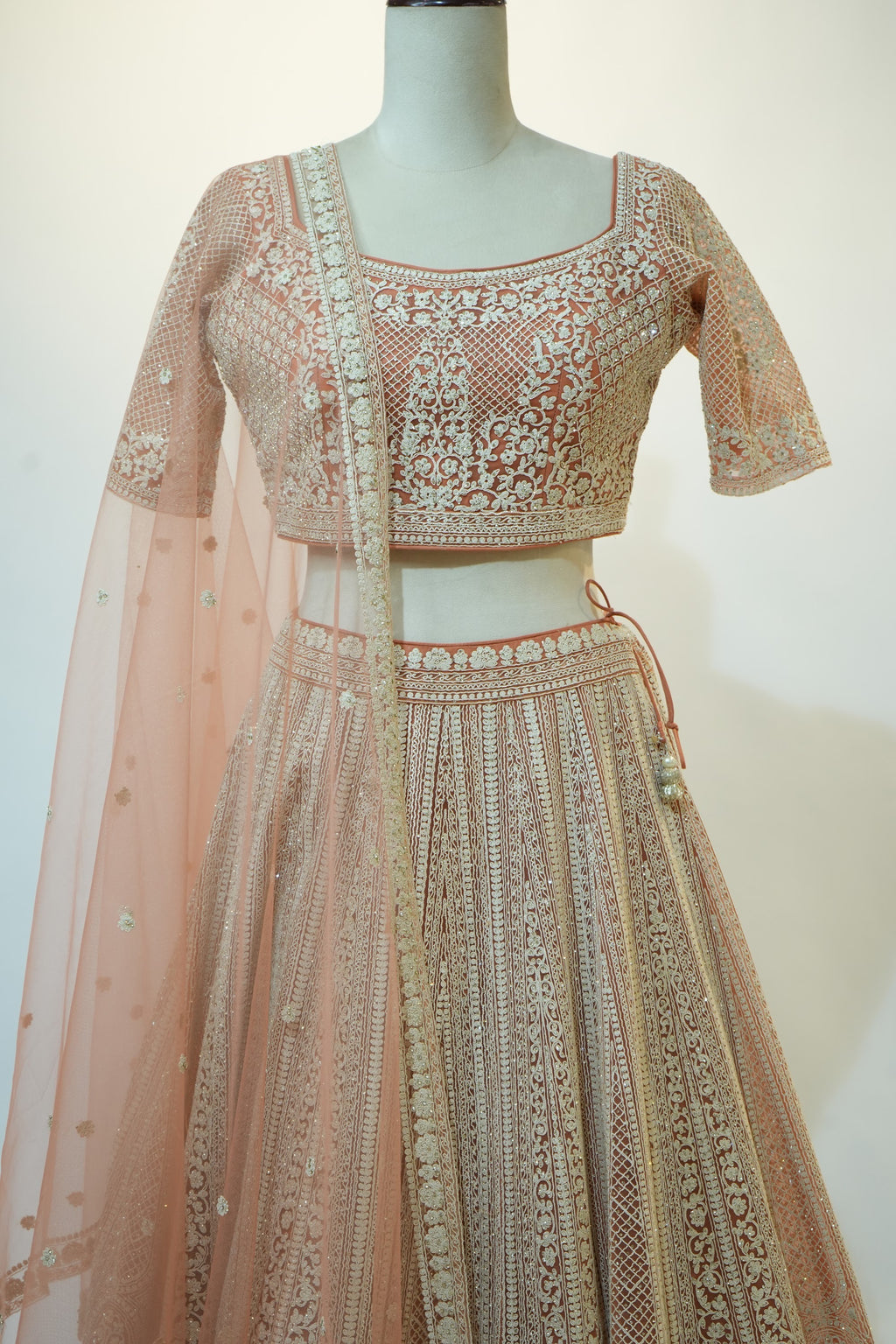 Peach Lucknowi Embroidered Lehenga Set