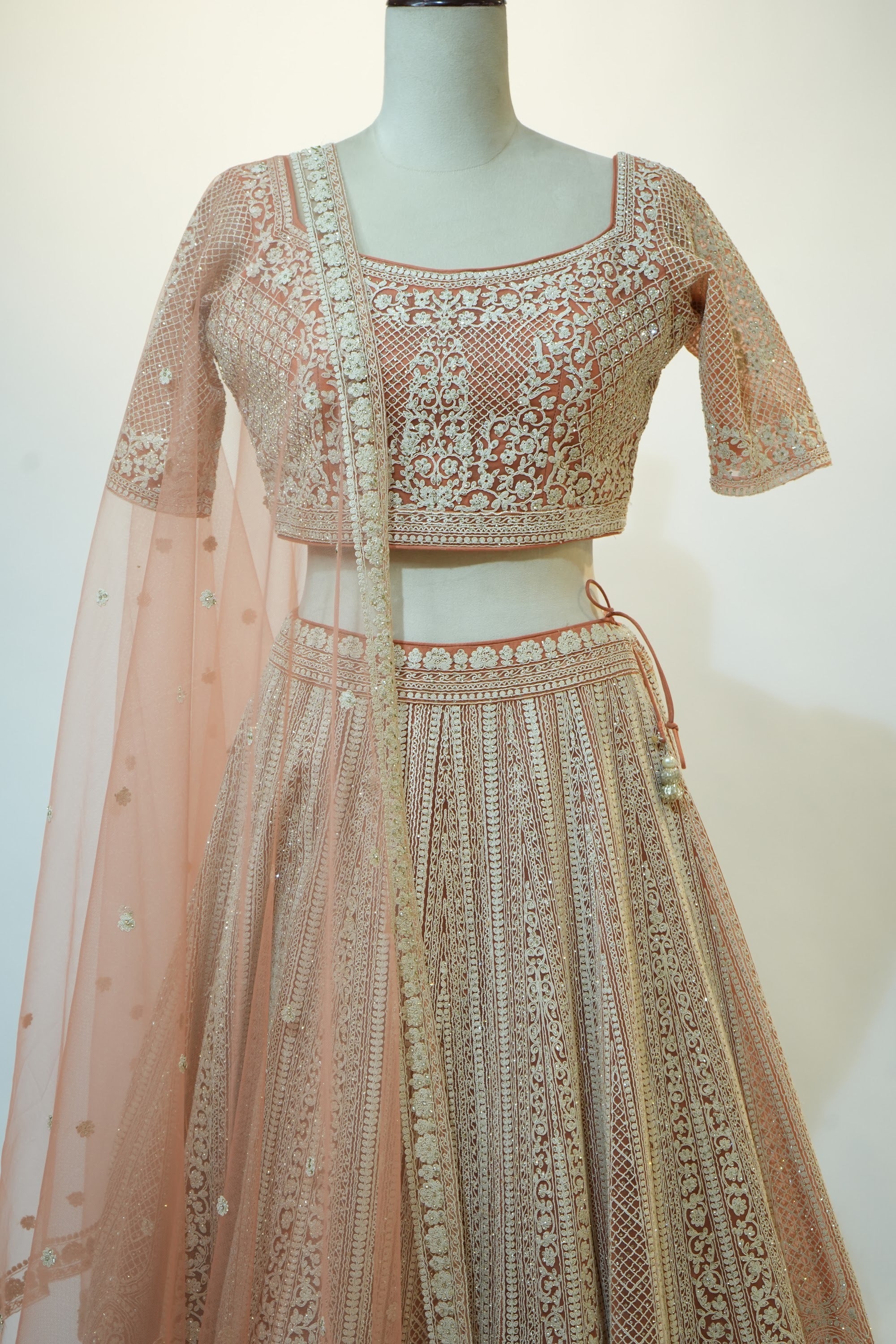 Peach Lucknowi Embroidered Lehenga Set
