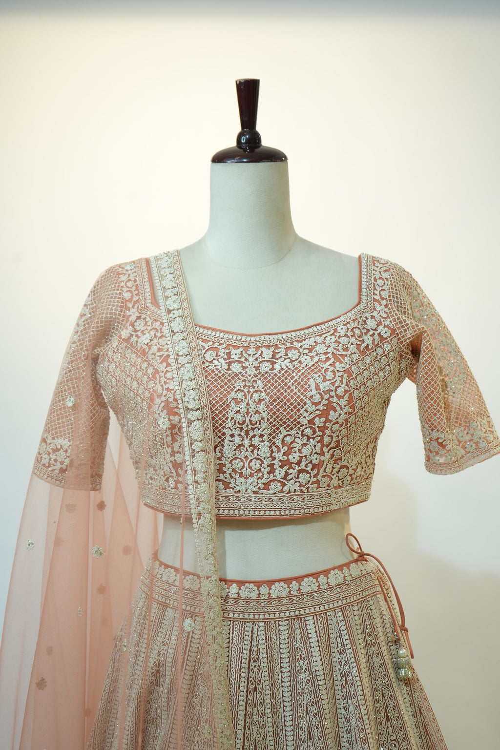 Peach Lucknowi Embroidered Lehenga Set