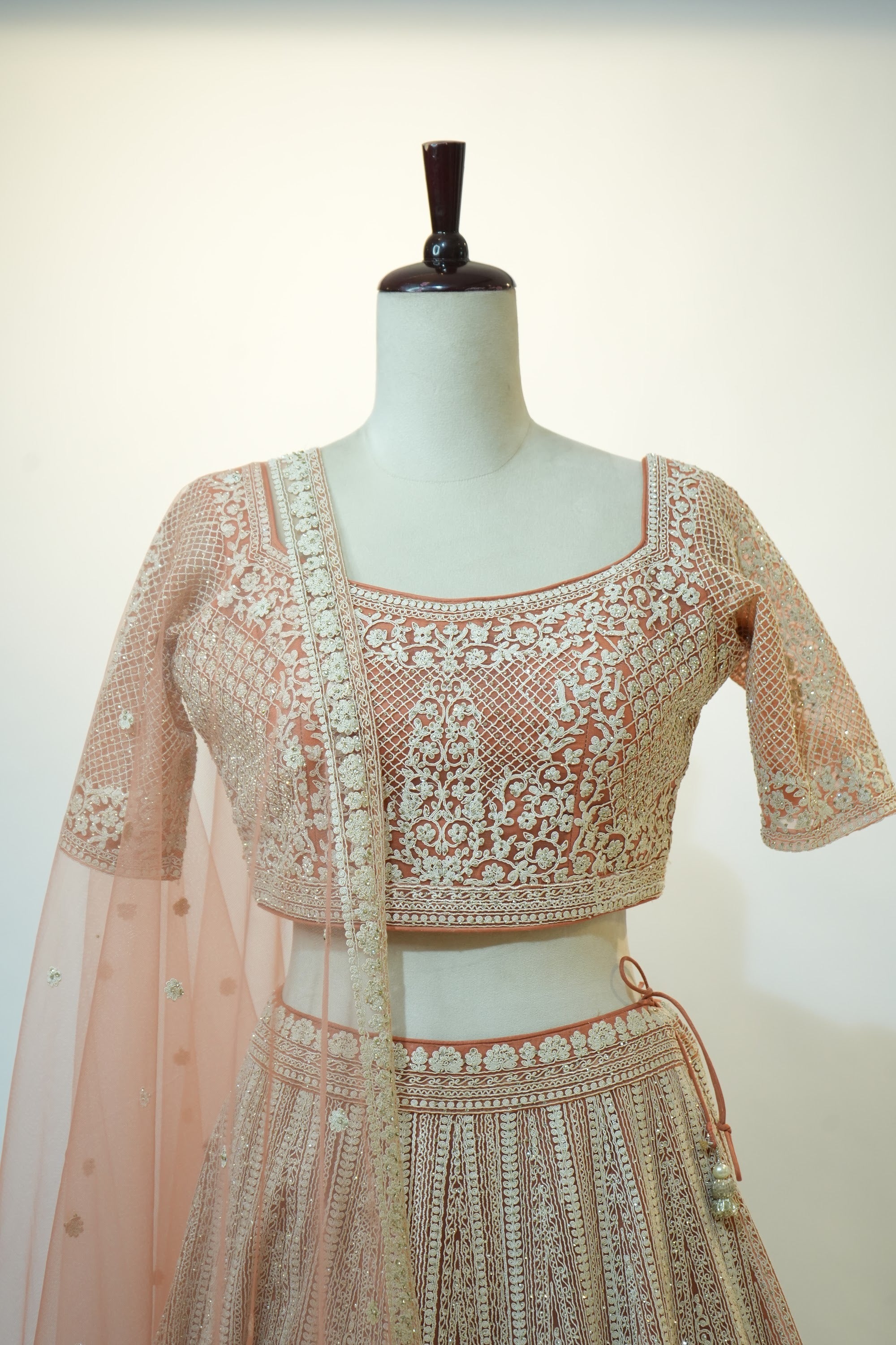 Peach Lucknowi Embroidered Lehenga Set