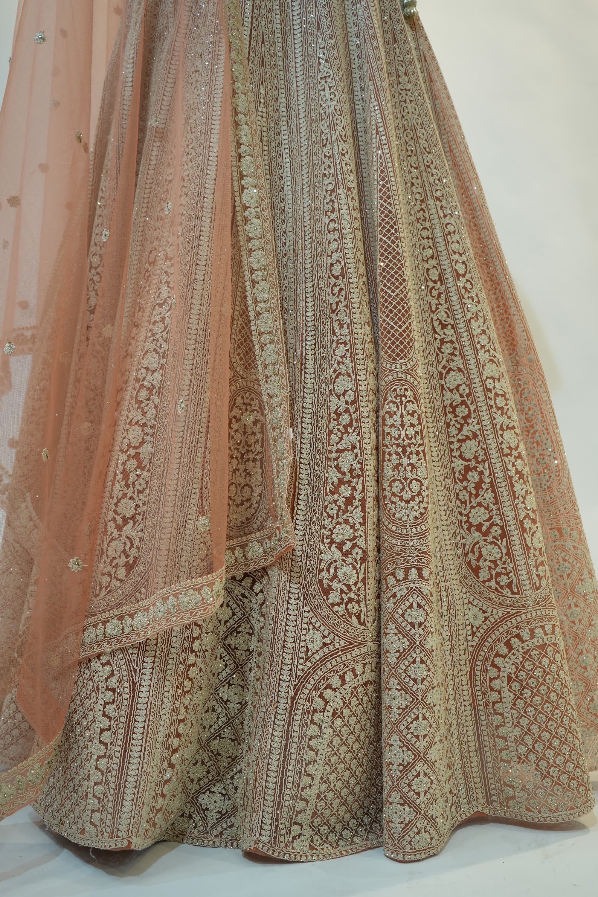 Peach Lucknowi Embroidered Lehenga Set