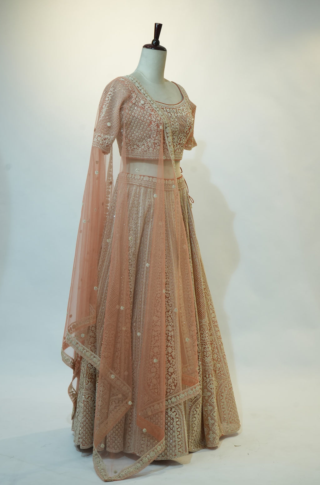 Peach Lucknowi Embroidered Lehenga Set