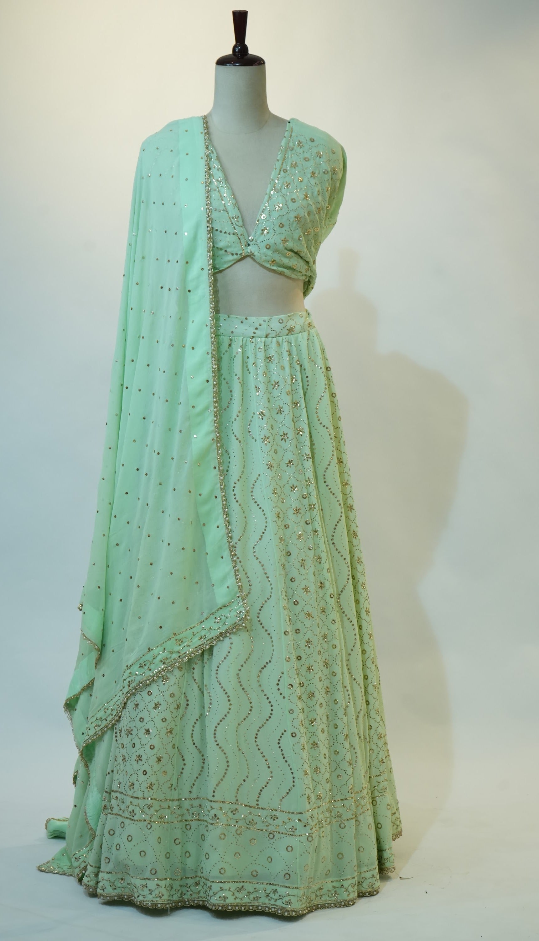 Mint Green Sequin Embroidered Lehenga Set