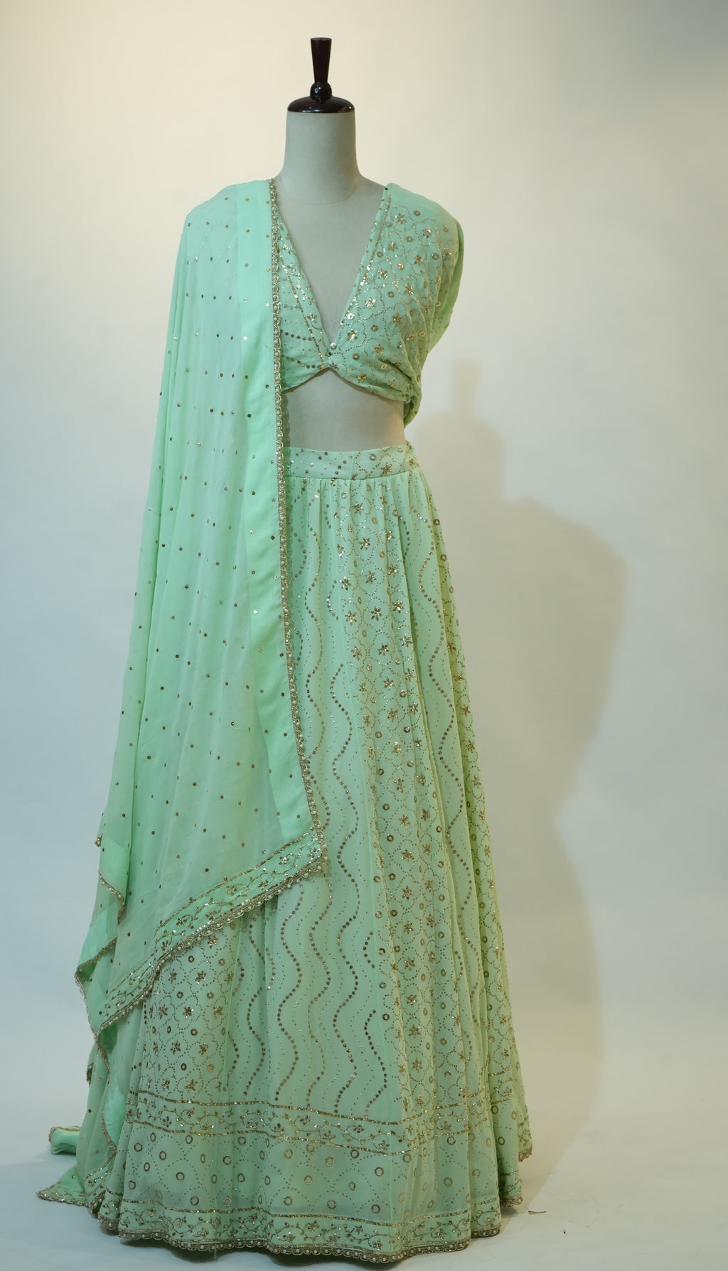 Mint Green Sequin Embroidered Lehenga Set