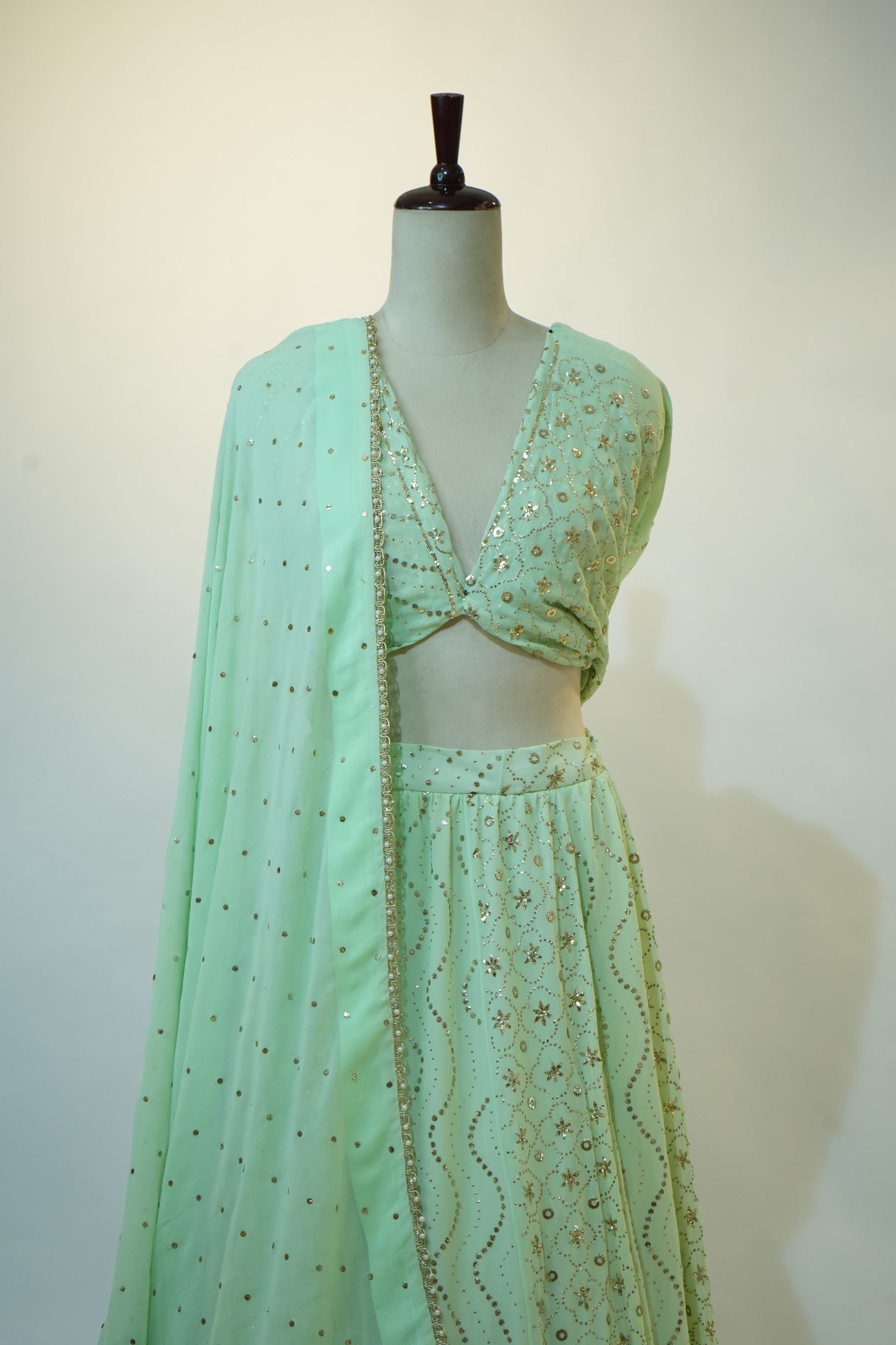Mint Green Sequin Embroidered Lehenga Set