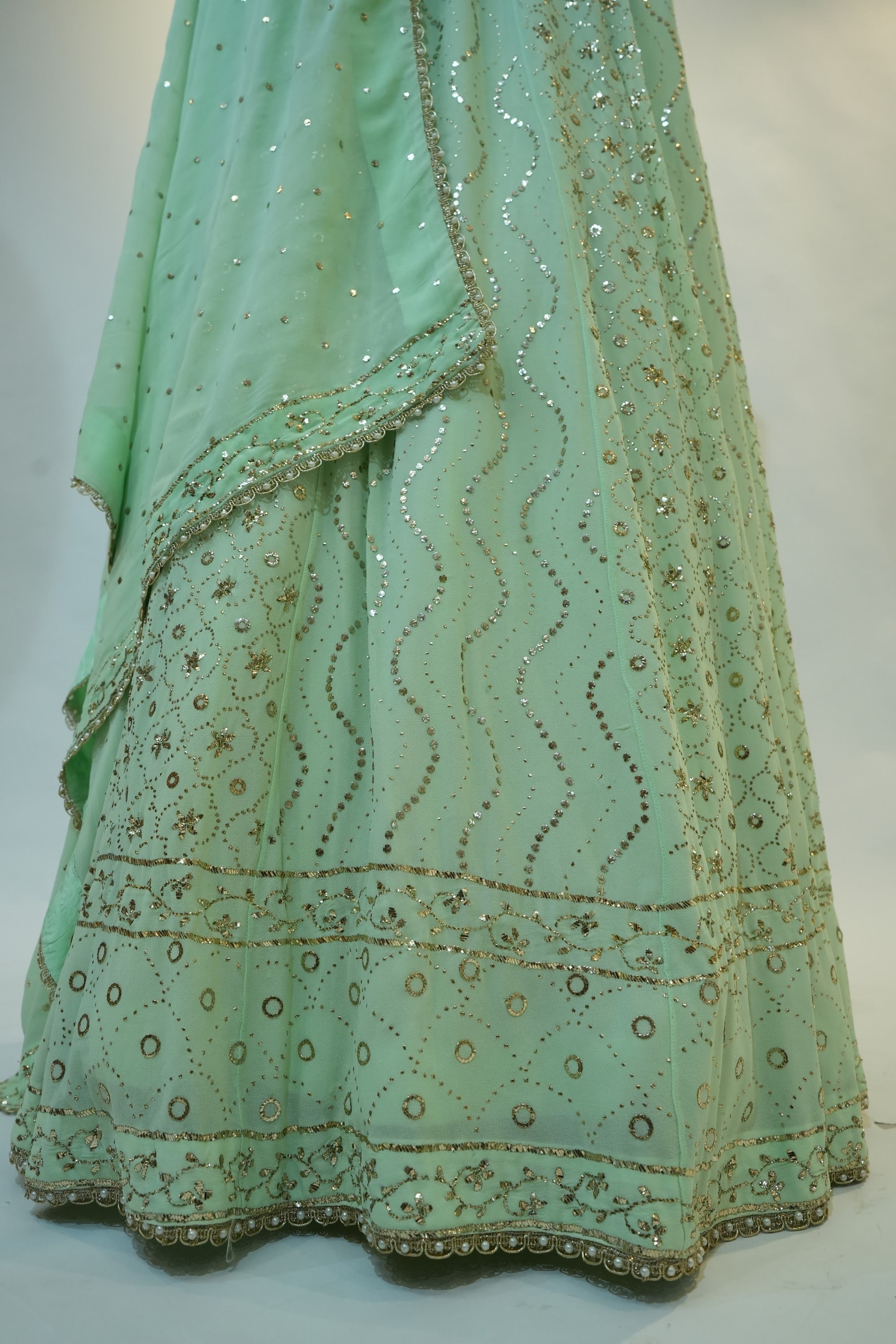 Mint Green Sequin Embroidered Lehenga Set