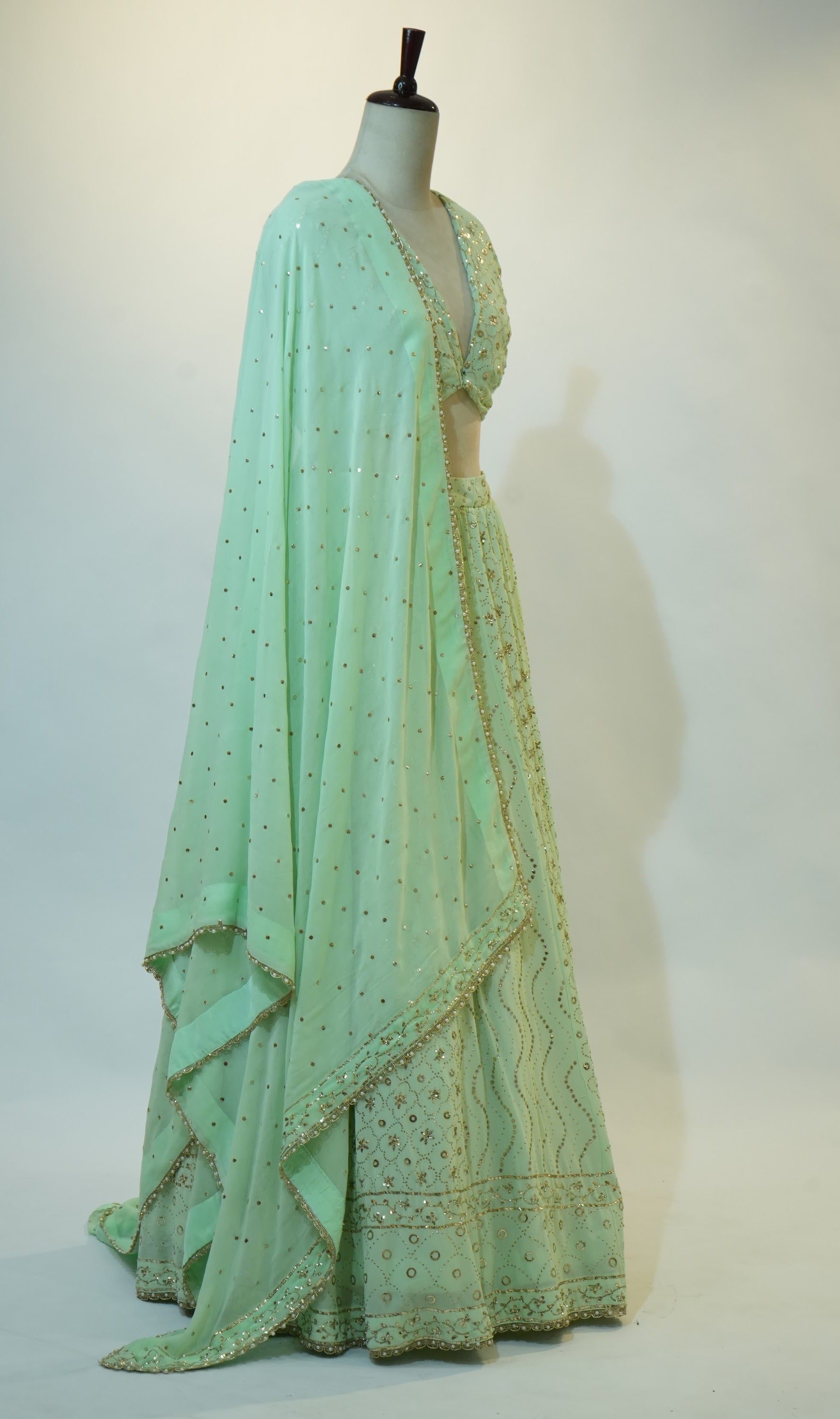 Mint Green Sequin Embroidered Lehenga Set