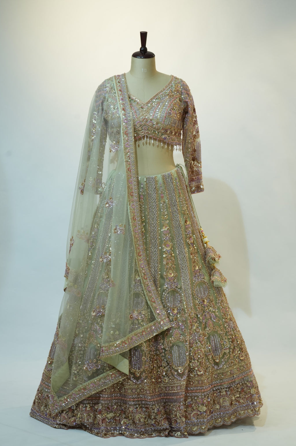Sage Green Embroidered Bridal Lehenga Set