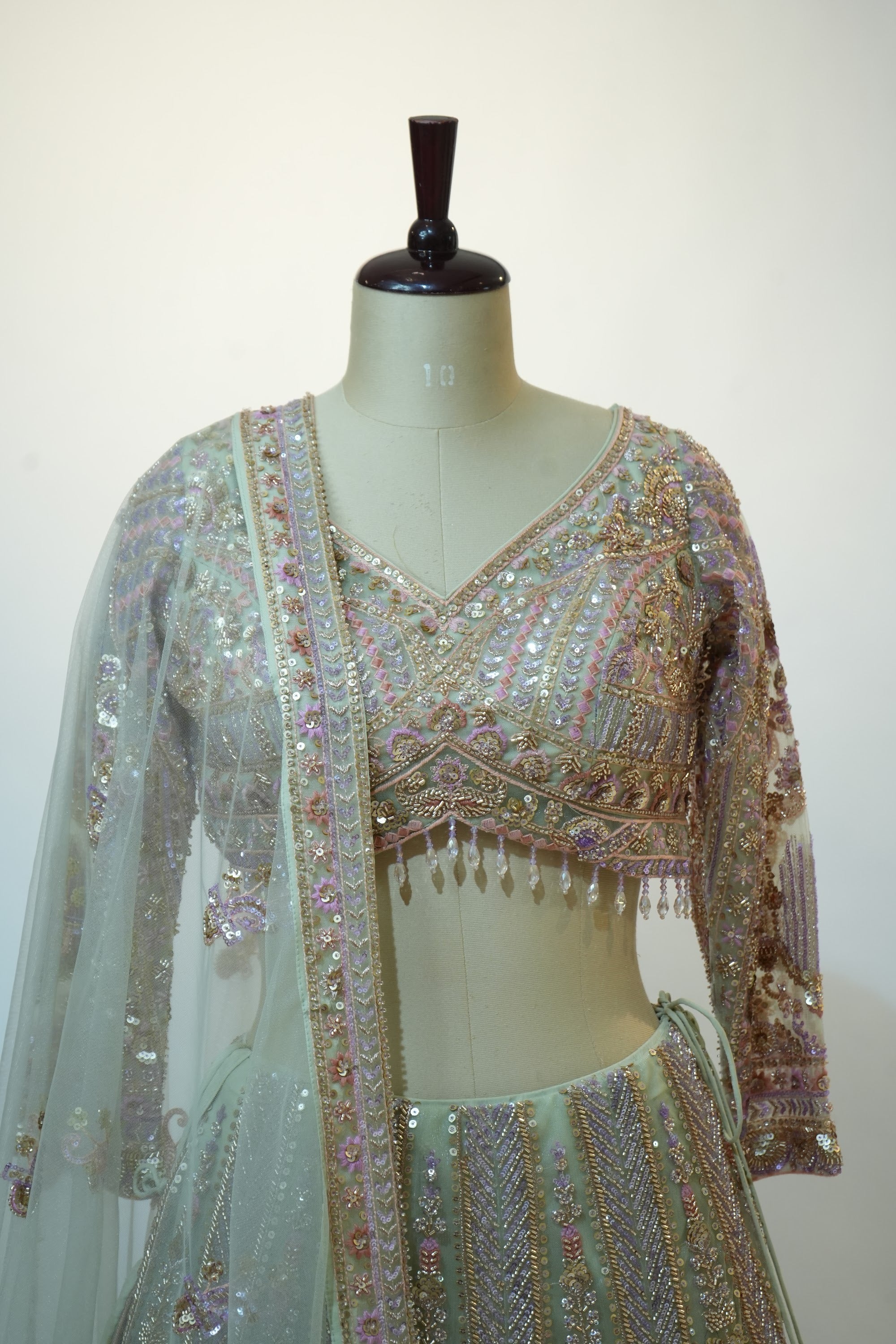 Sage Green Embroidered Bridal Lehenga Set