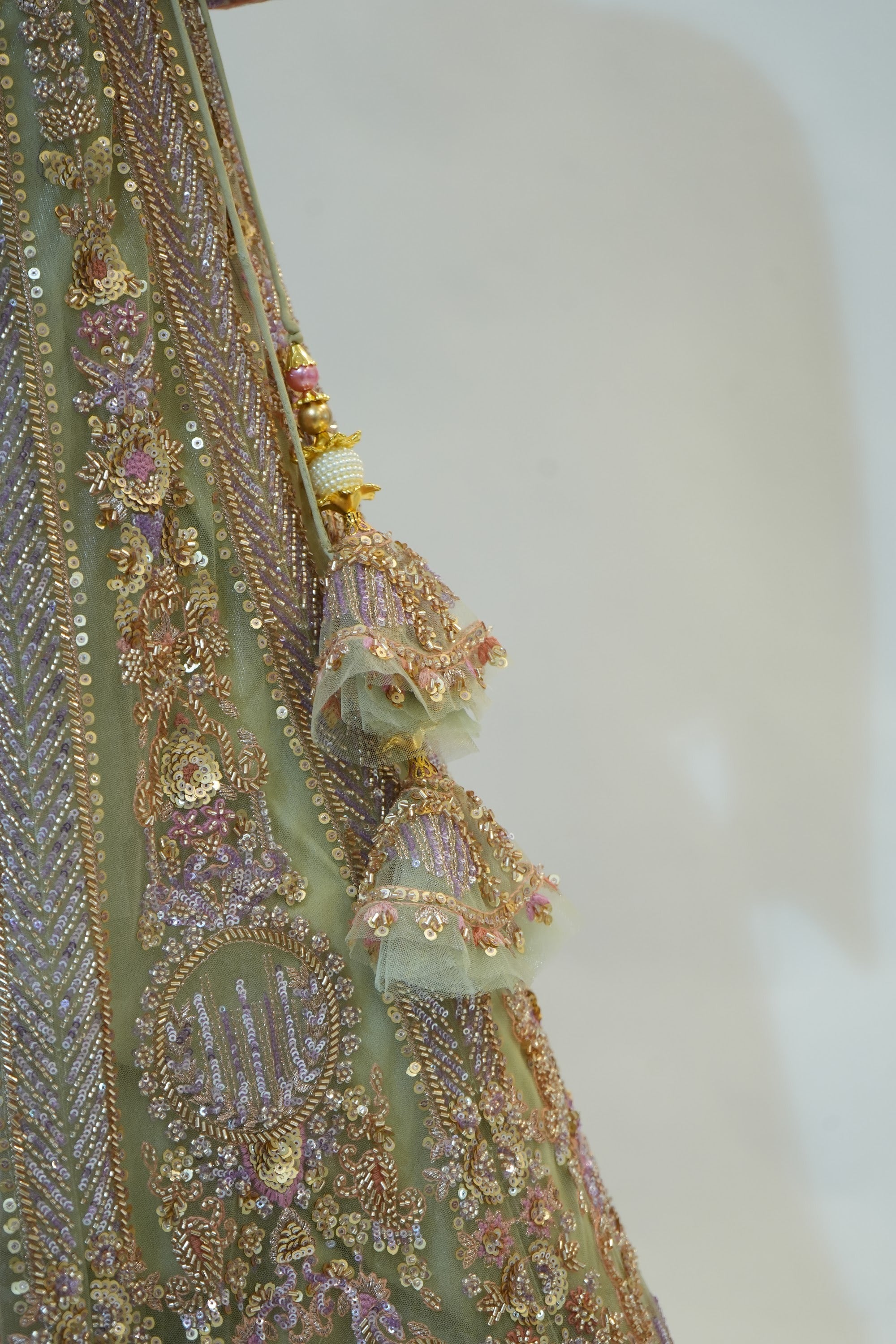 Sage Green Embroidered Bridal Lehenga Set