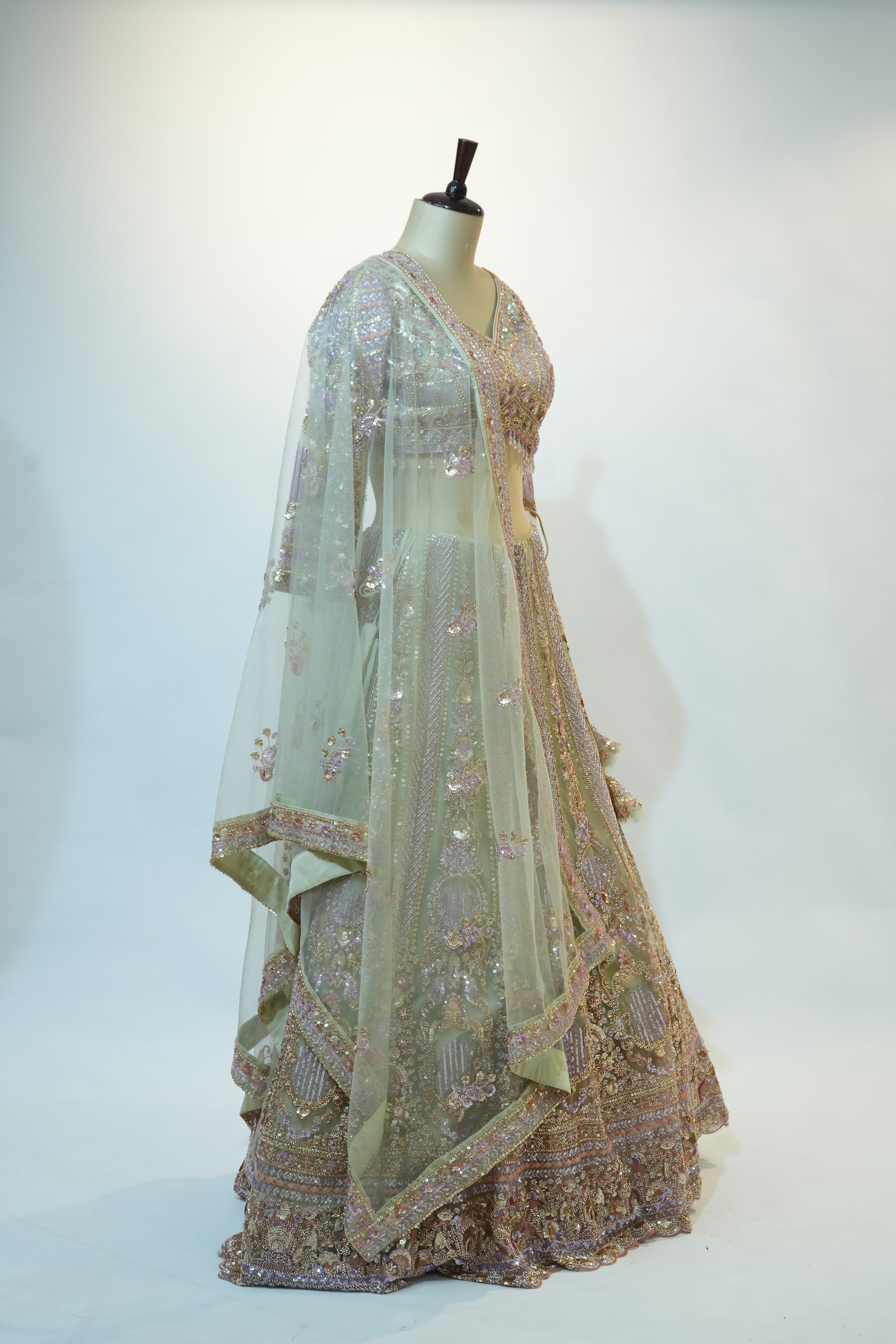 Sage Green Embroidered Bridal Lehenga Set