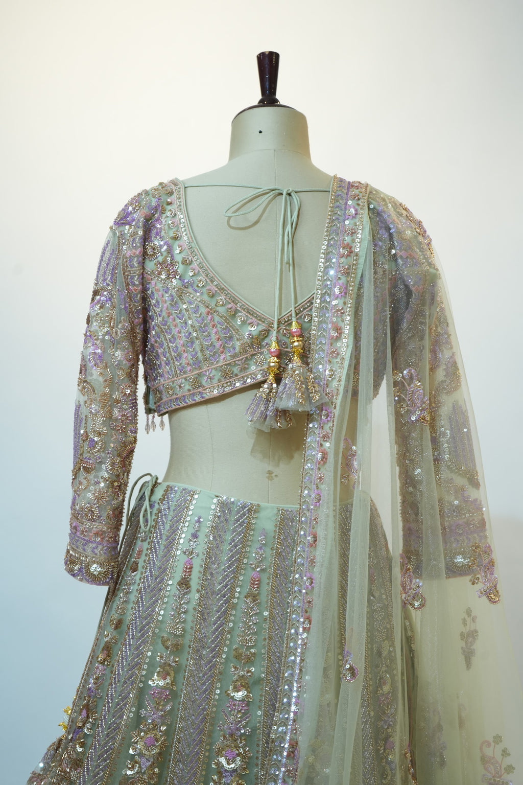 Sage Green Embroidered Bridal Lehenga Set