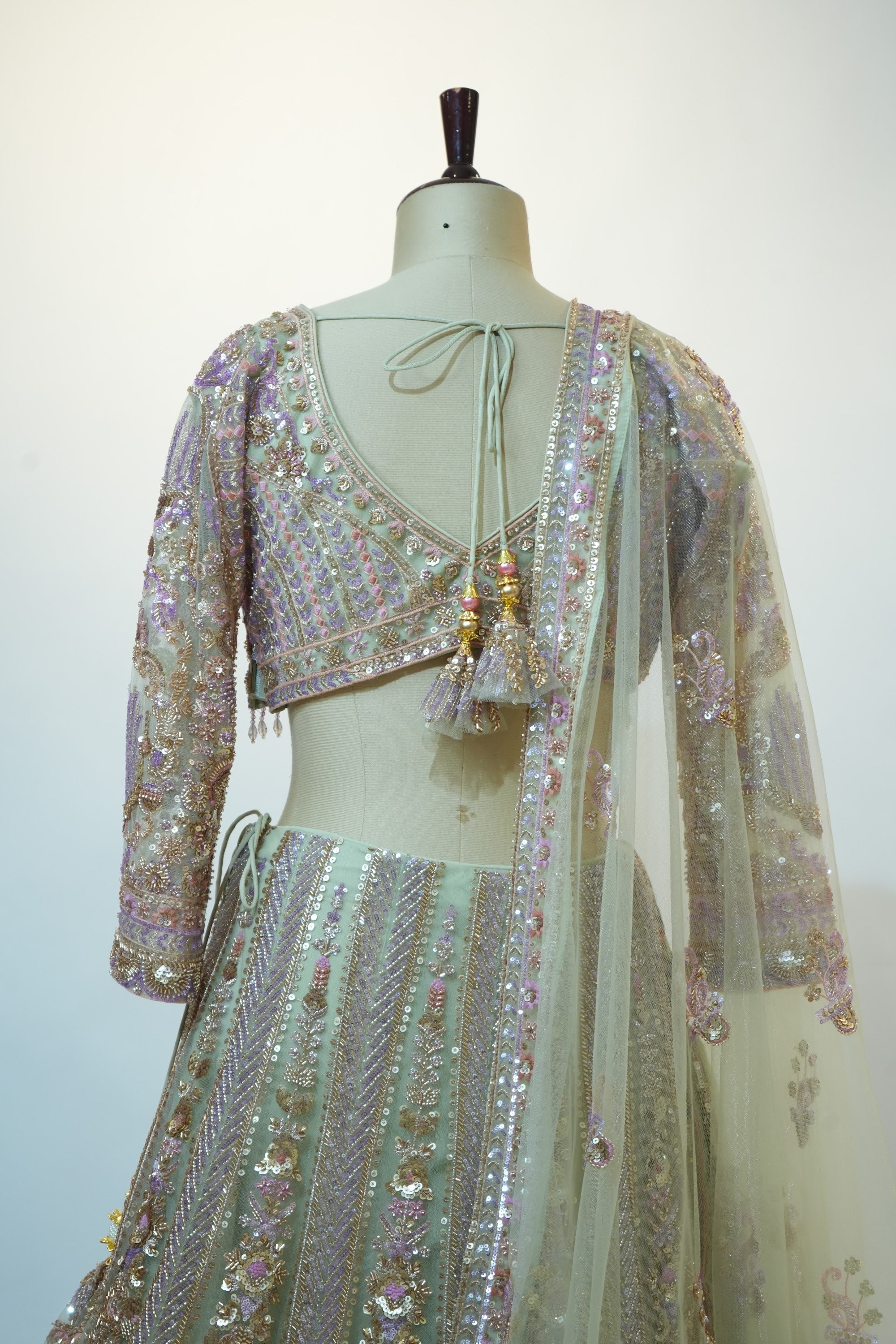 Sage Green Embroidered Bridal Lehenga Set