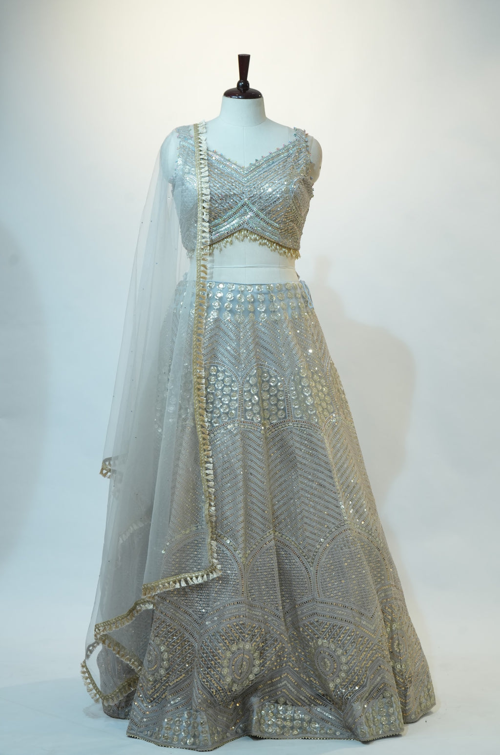 Silver Sequin Embroidered Lehenga Set