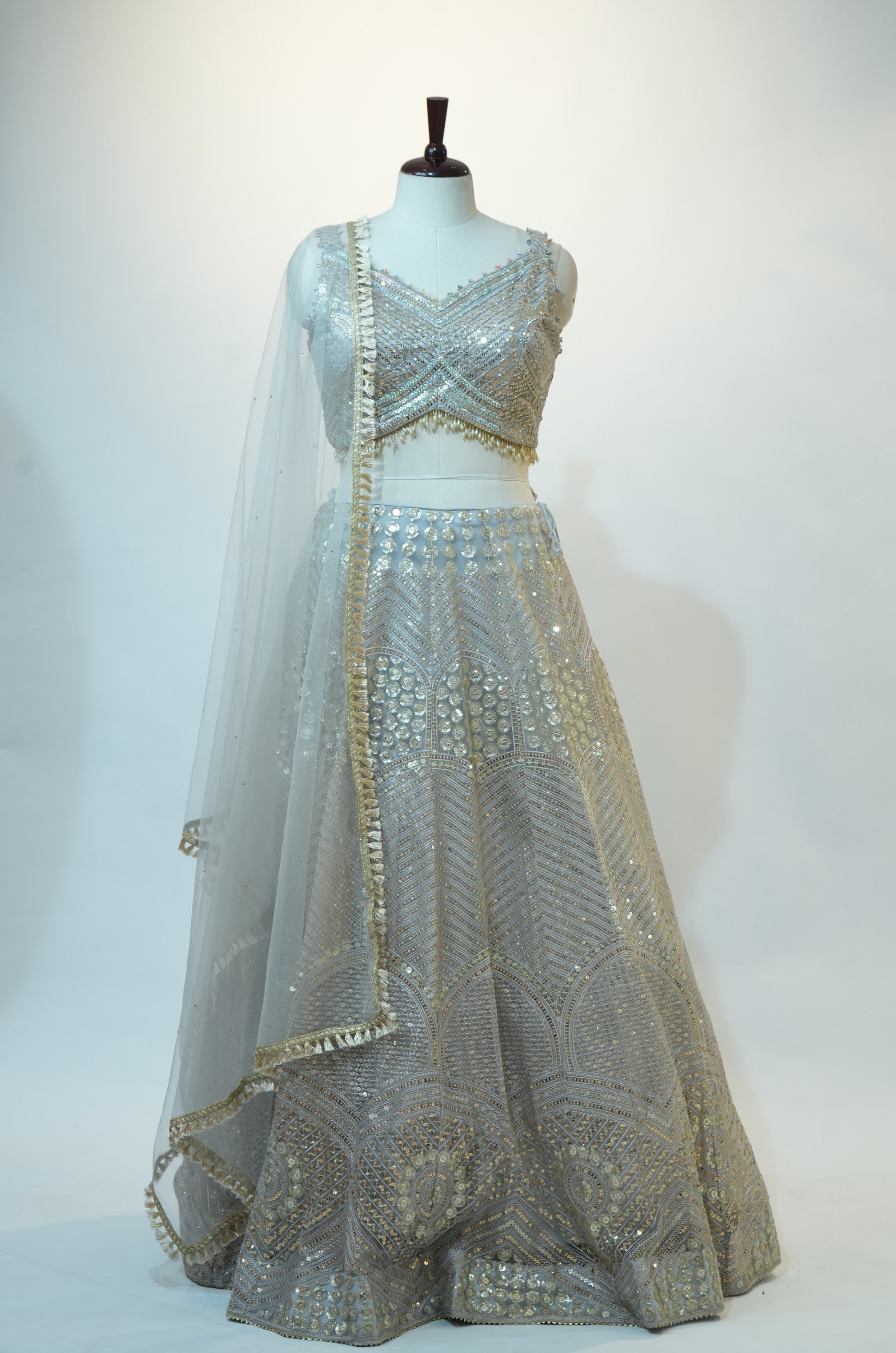 Silver Sequin Embroidered Lehenga Set