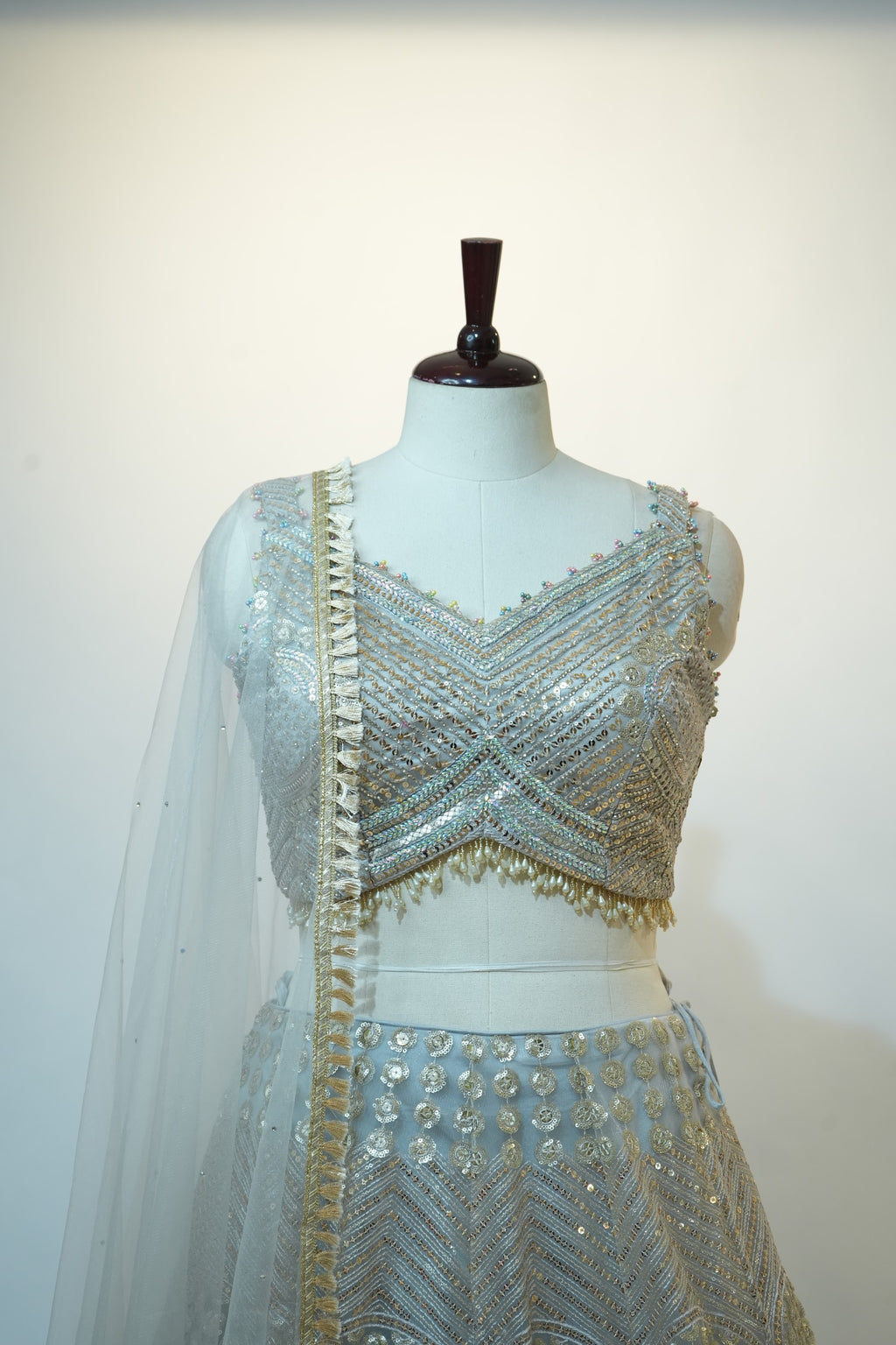Silver Sequin Embroidered Lehenga Set