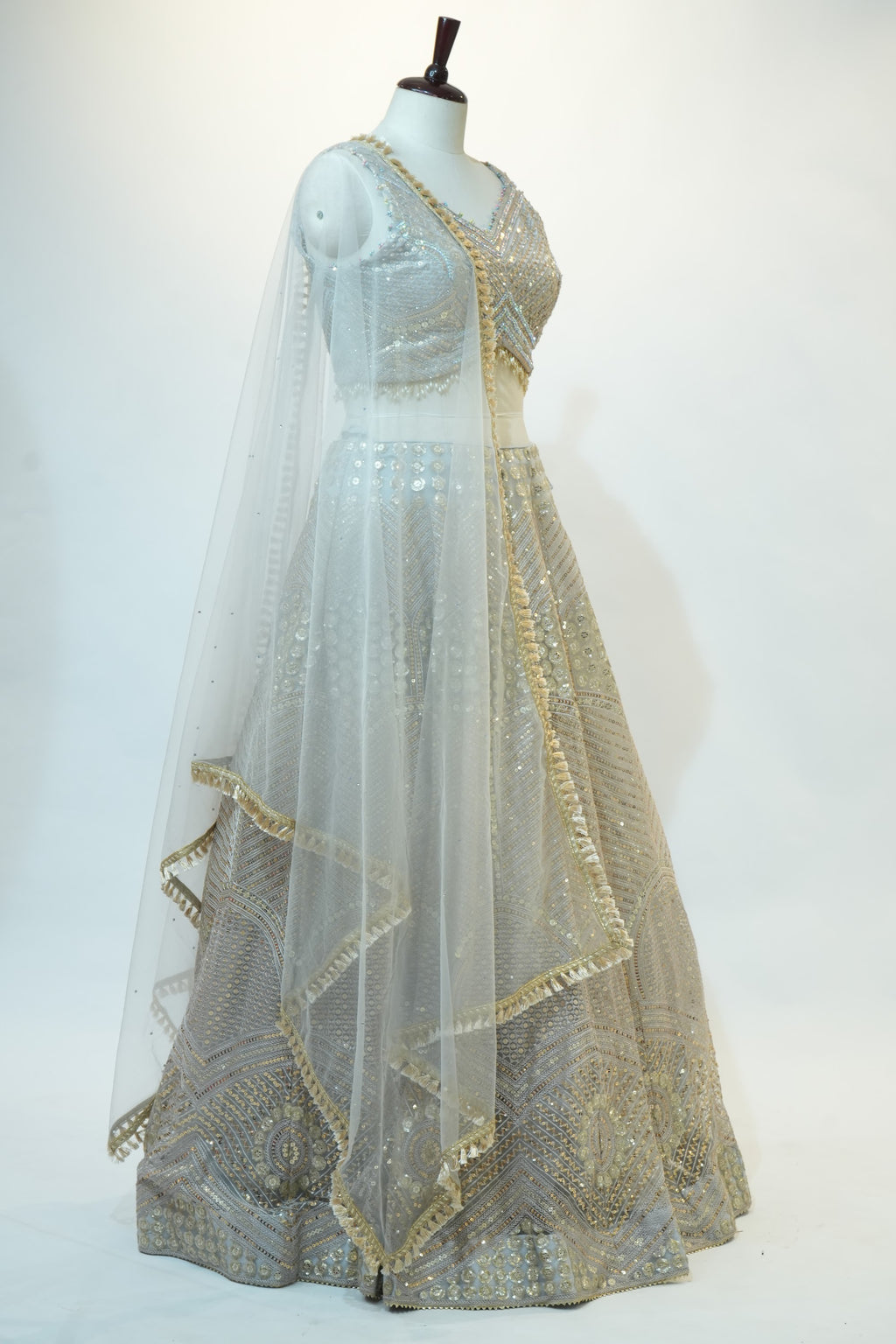 Silver Sequin Embroidered Lehenga Set