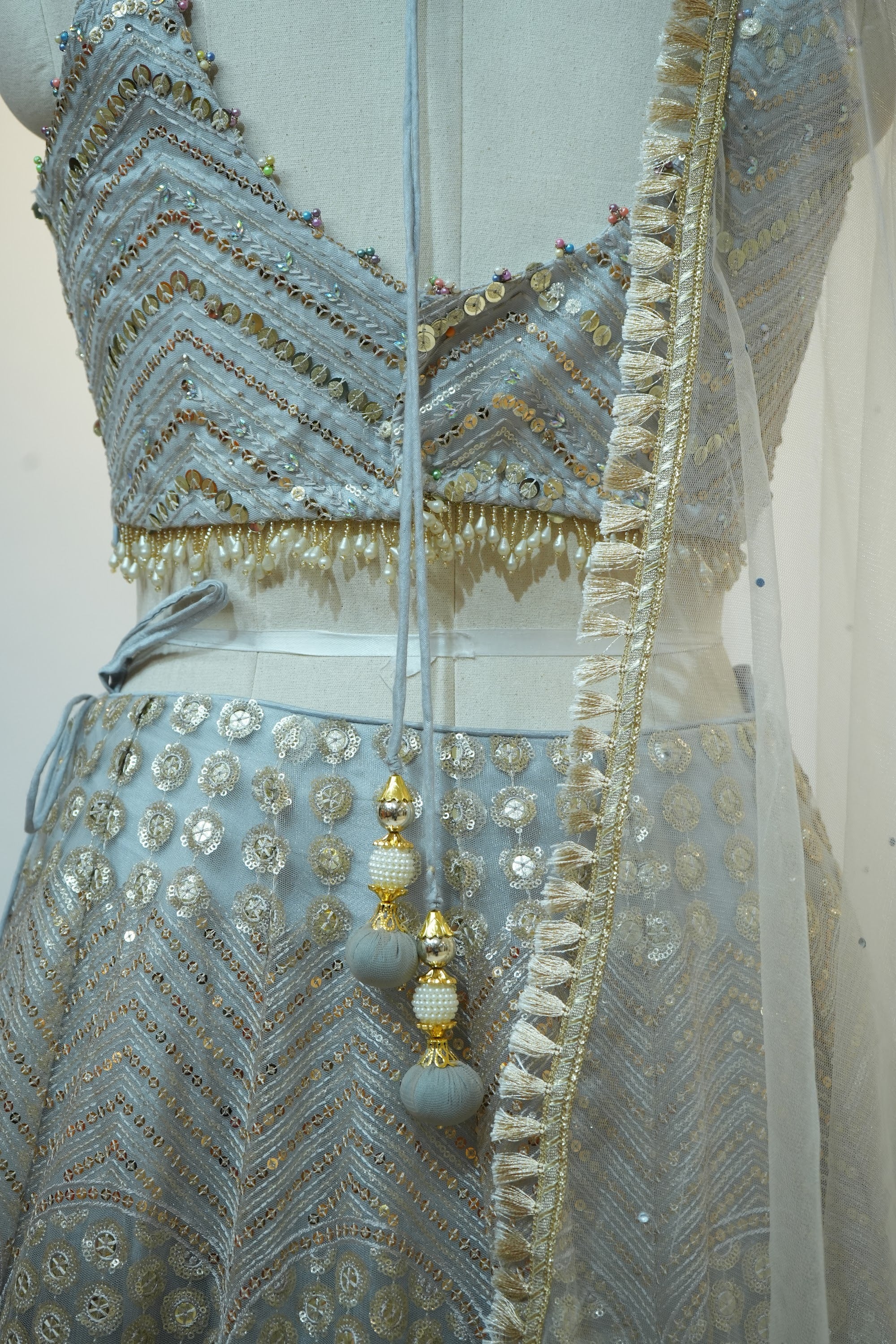 Silver Sequin Embroidered Lehenga Set